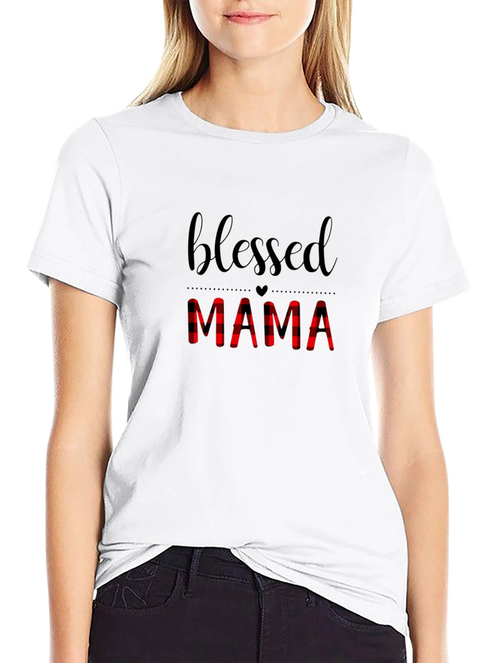 Blessed Mama Plaid Graphic T-Shirt