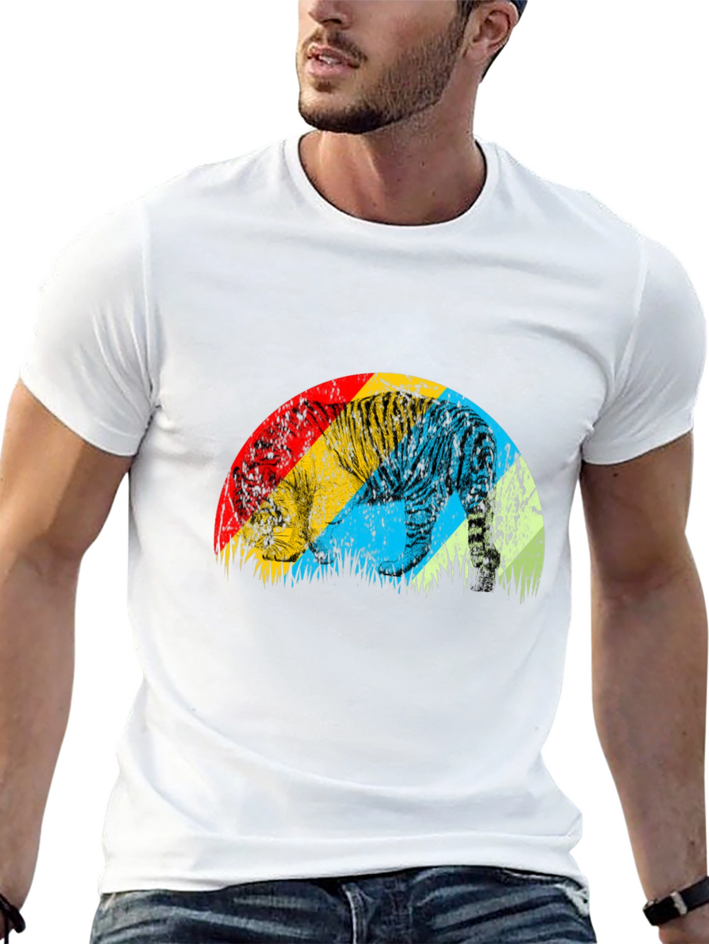 Retro Tiger Graphic Tee - Stylish Mens Black T-Shirt