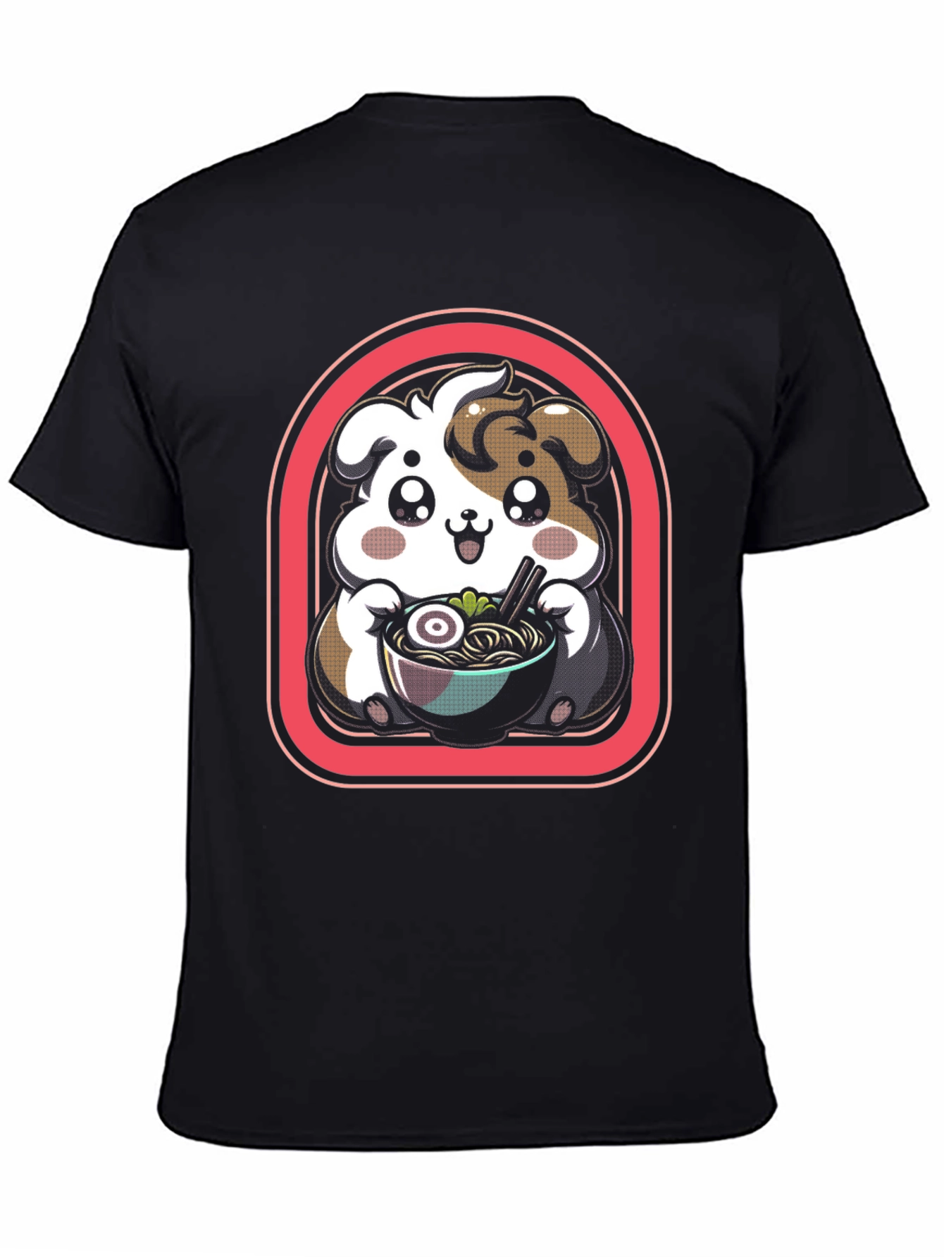 Kawaii Dog Ramen Black T-Shirt