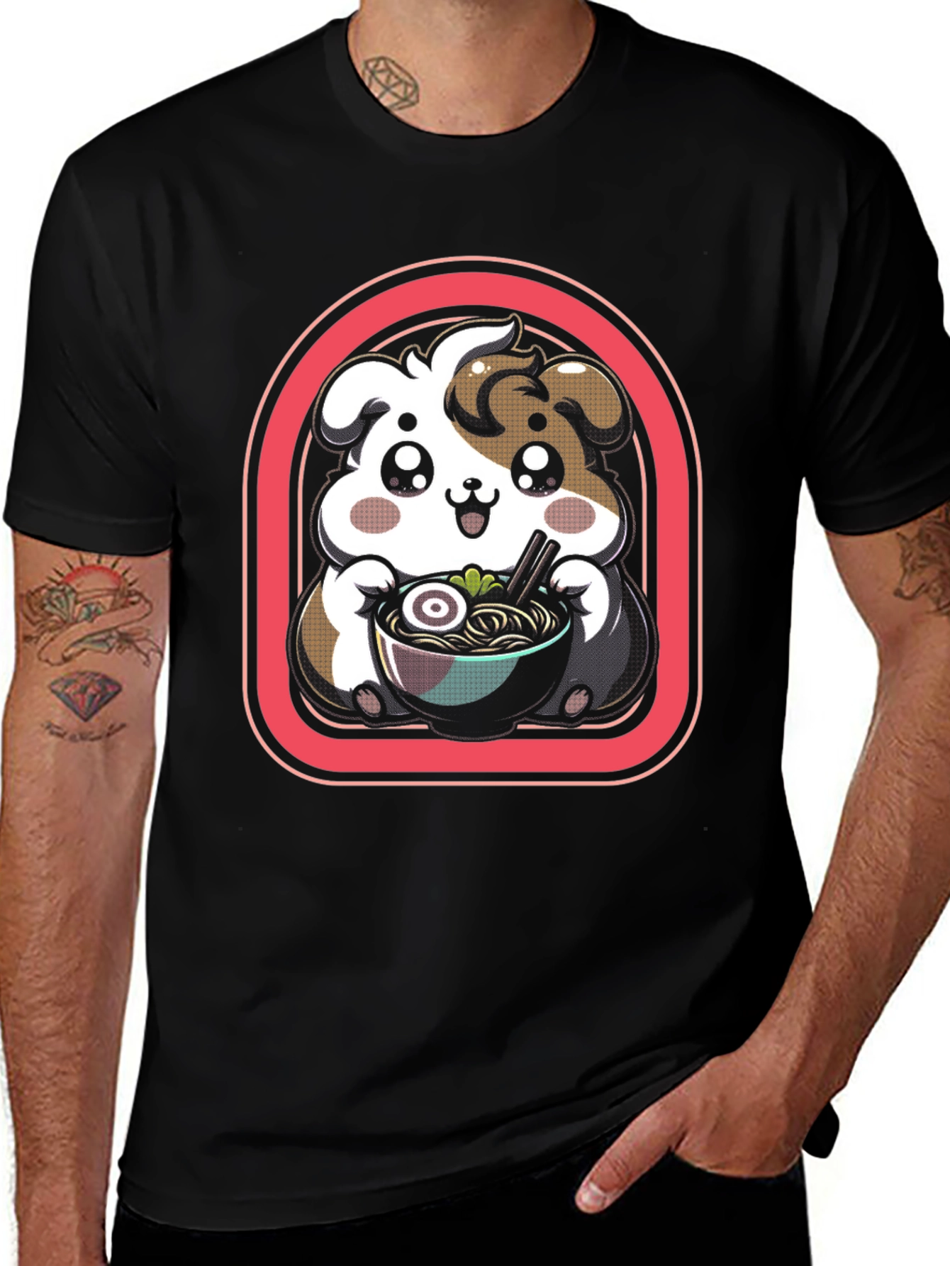 Kawaii Dog Ramen Black T-Shirt