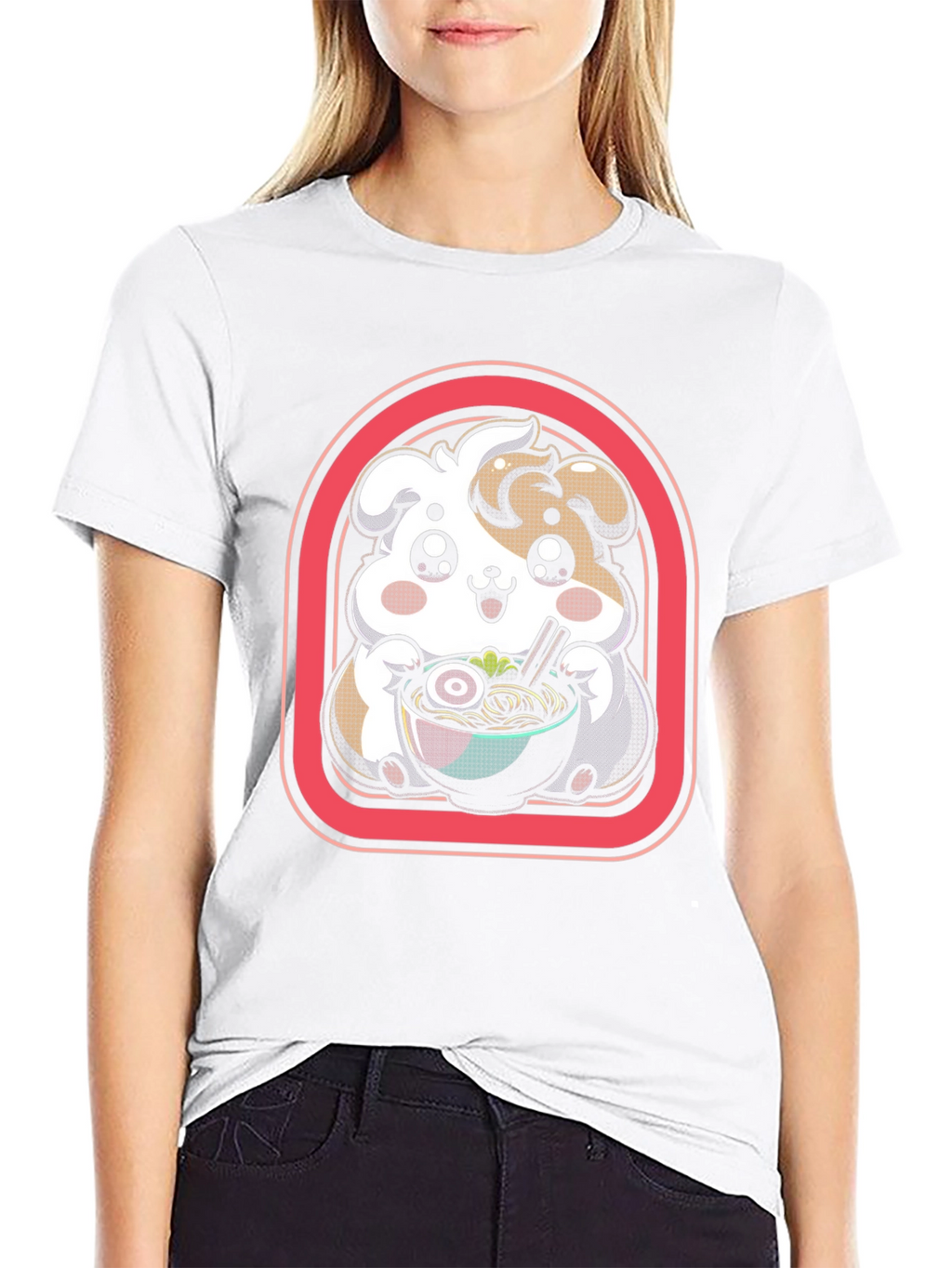 Kawaii Dog Ramen Black T-Shirt