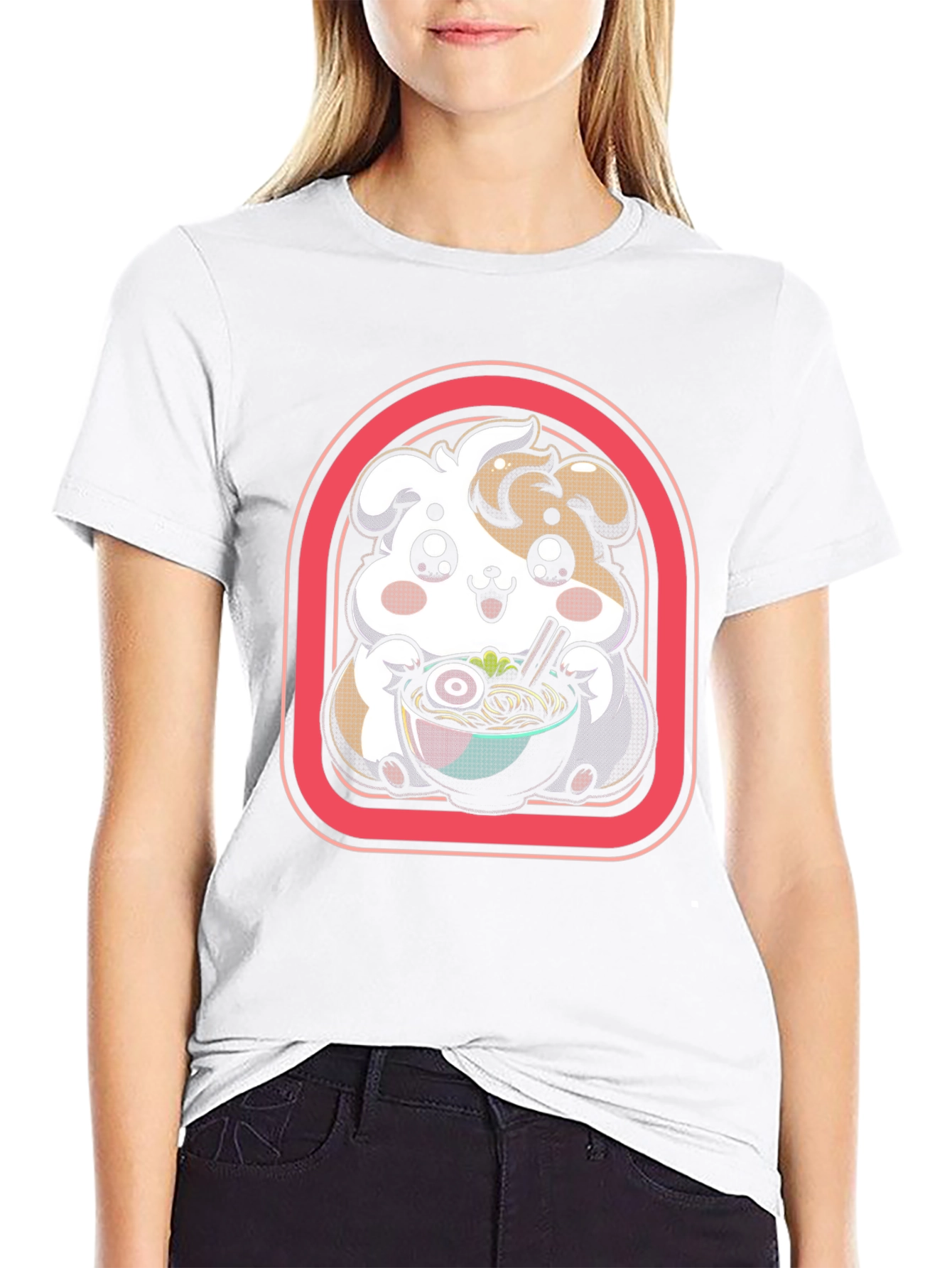 Kawaii Dog Ramen Black T-Shirt