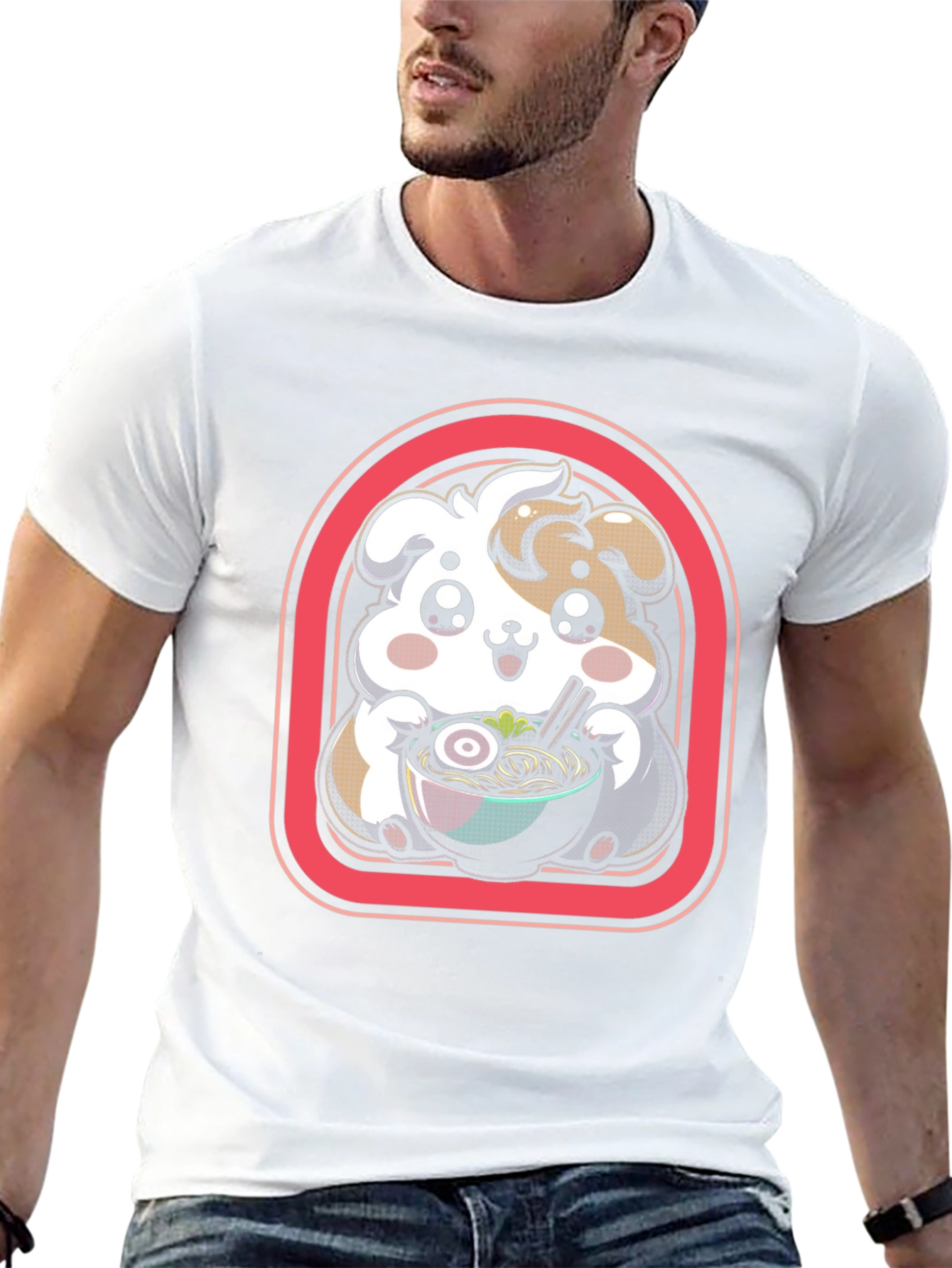 Kawaii Dog Ramen Black T-Shirt