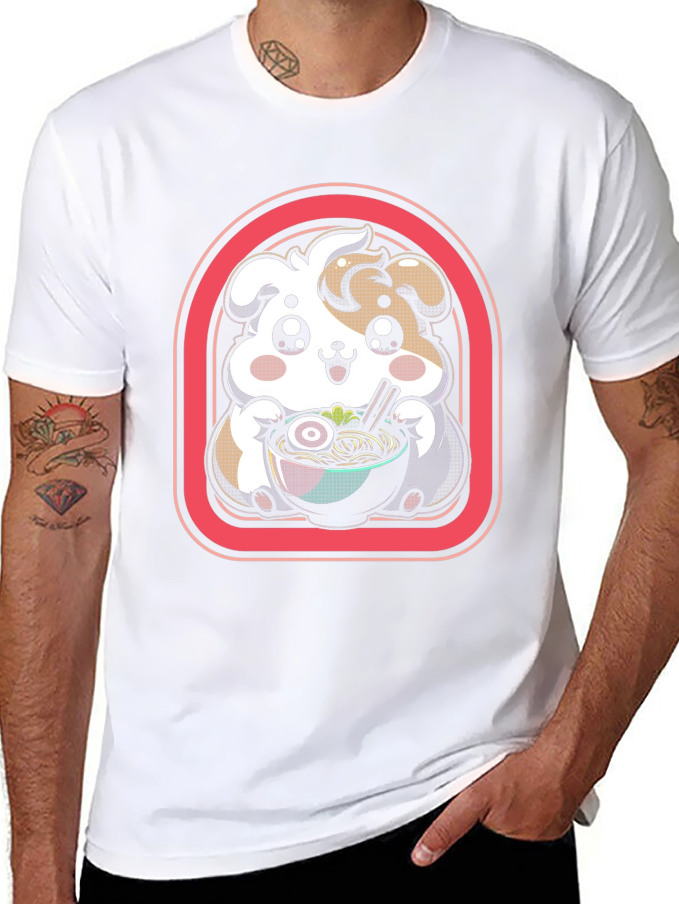 Kawaii Dog Ramen Black T-Shirt