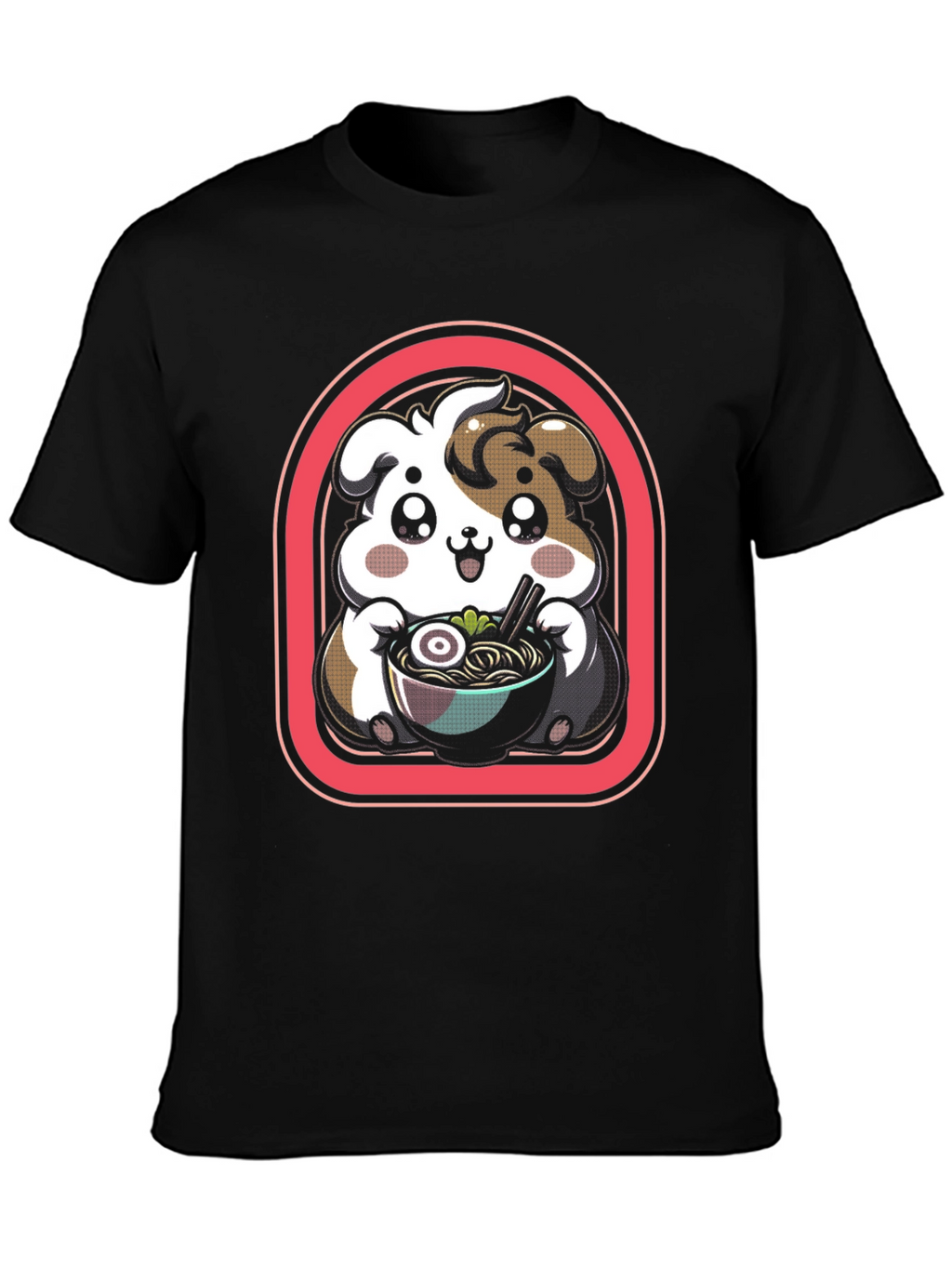 Kawaii Dog Ramen Black T-Shirt