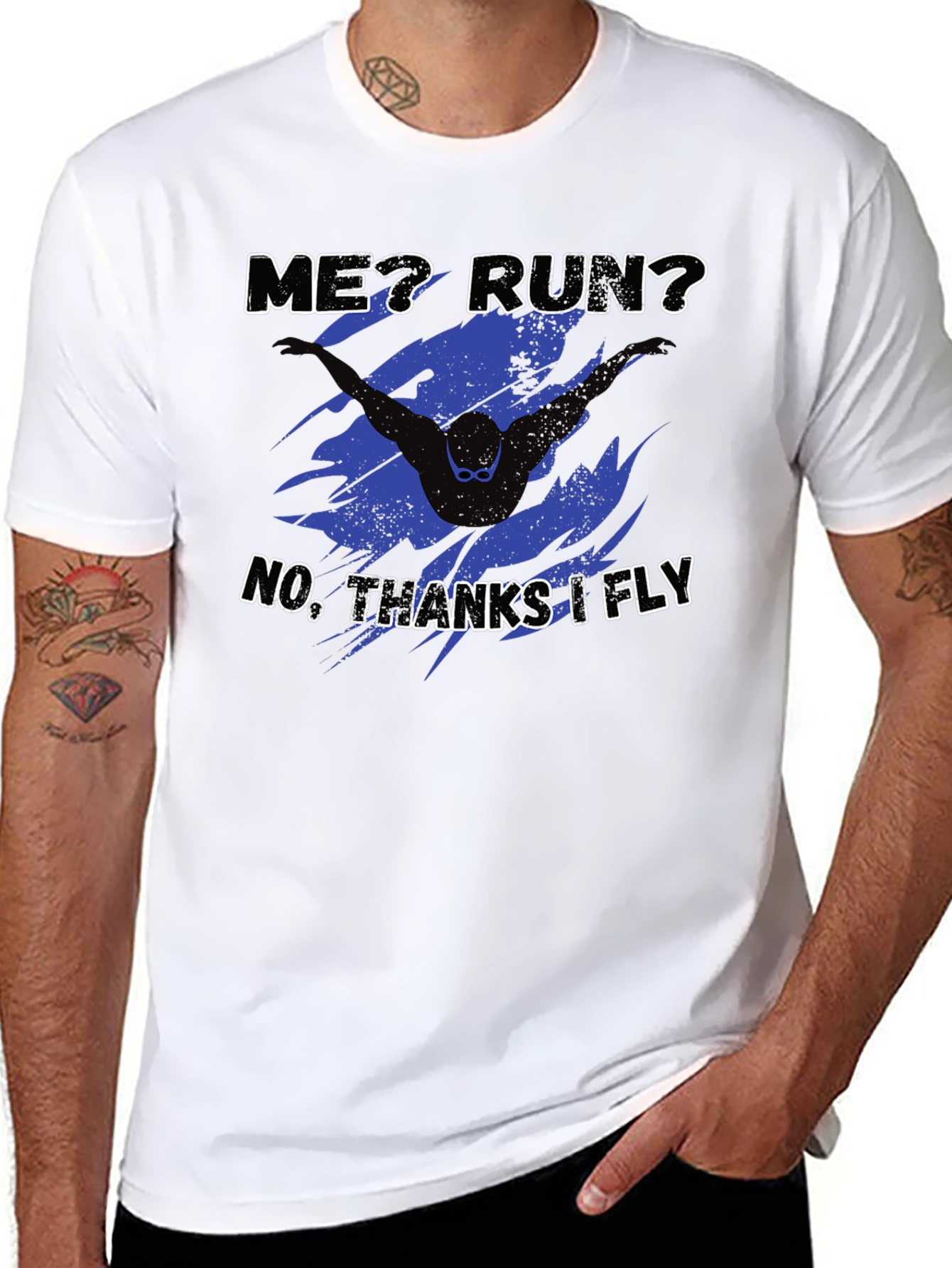 Funny Swimmer T-Shirt - No Running Just Flying!