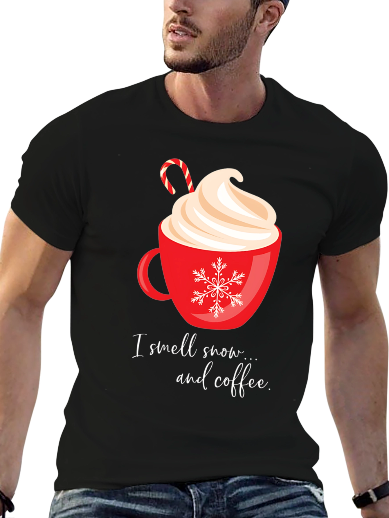 Festive Coffee T-Shirt - I smell snow... and coffee.