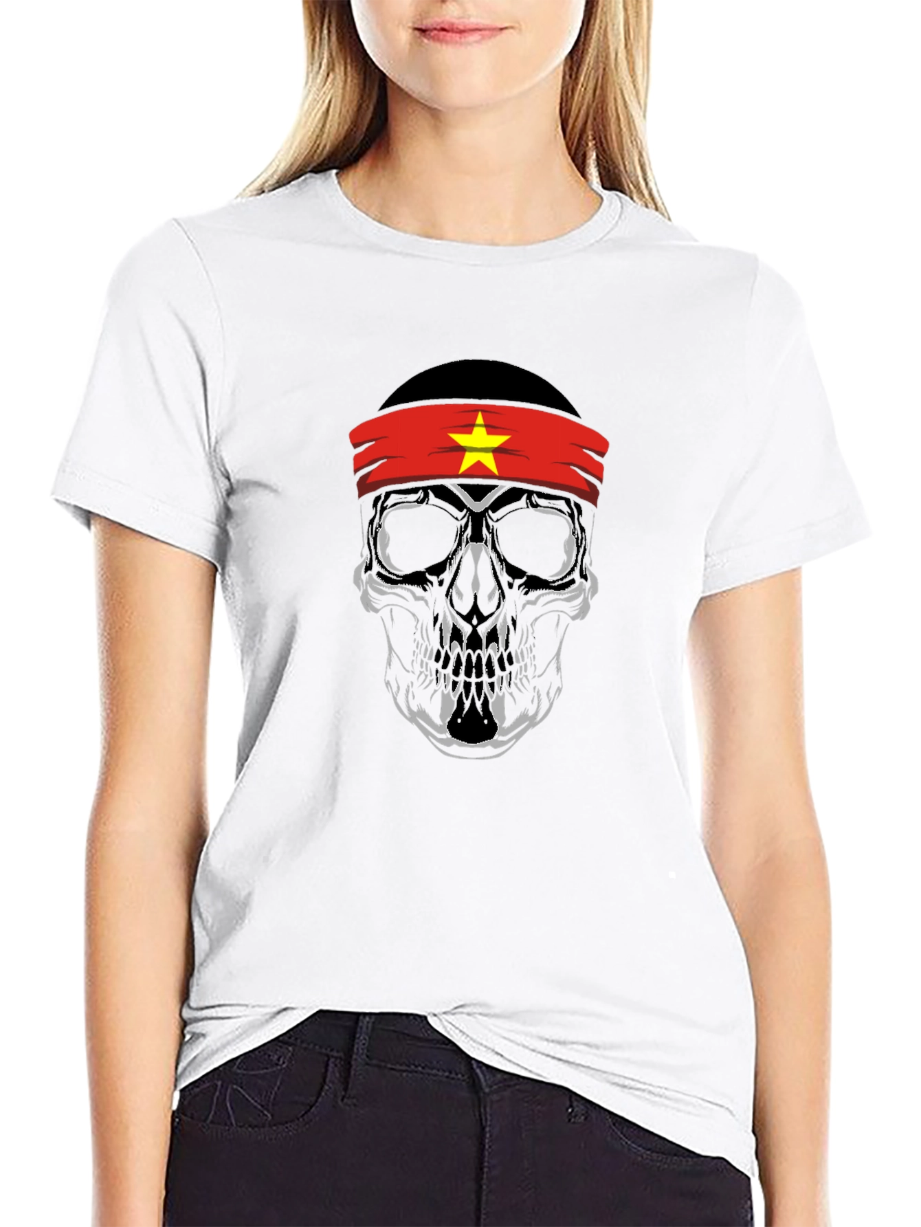 Skull Vietnam Flag Headband Graphic Tee
