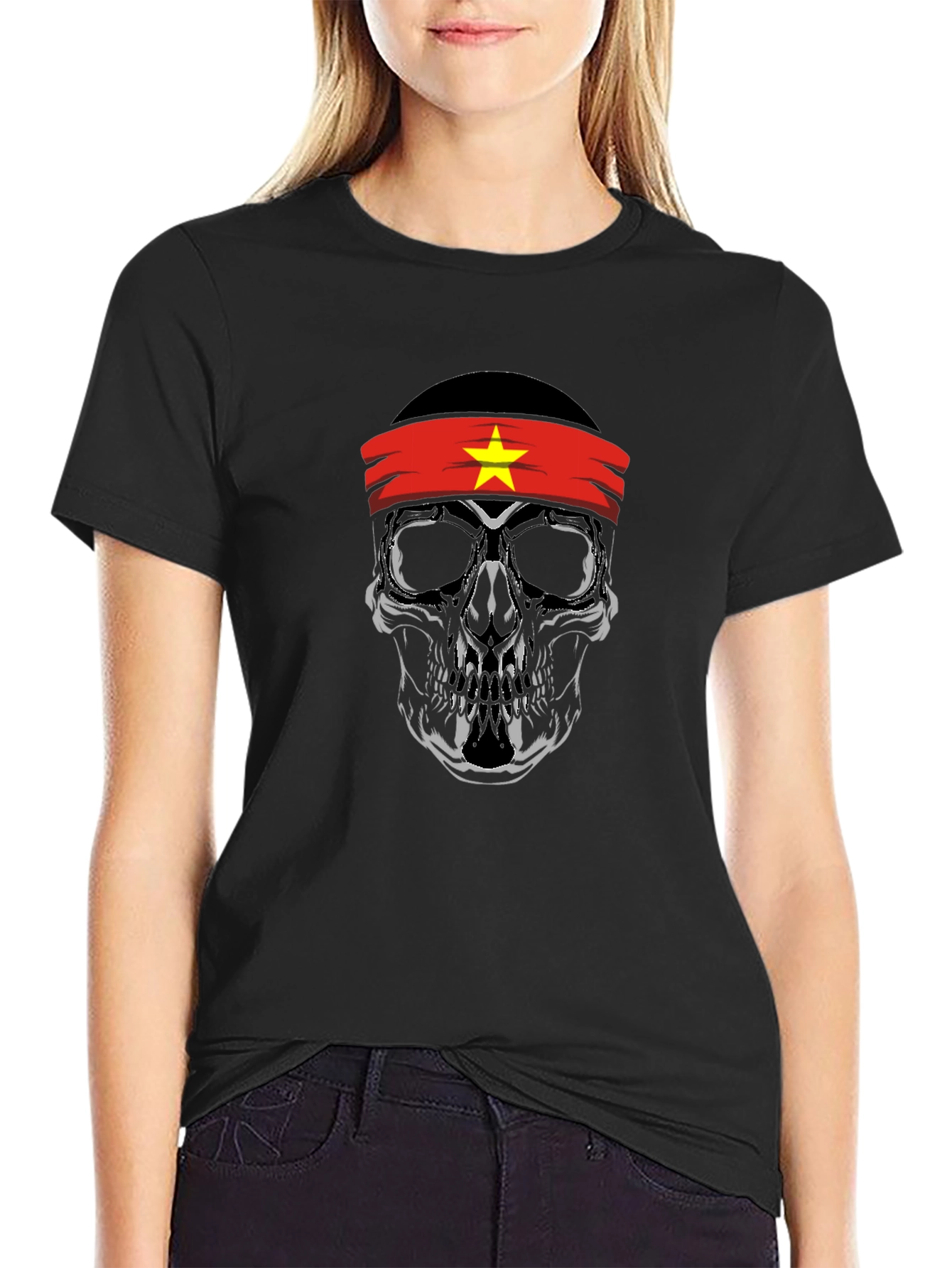 Skull Vietnam Flag Headband Graphic Tee