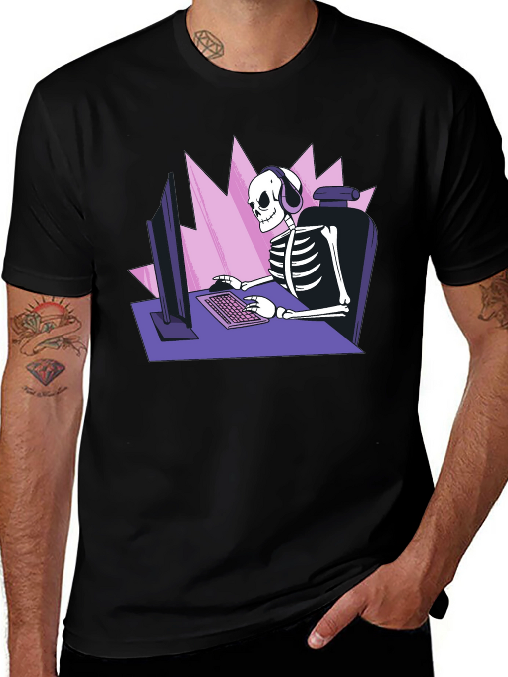 Gamer Skeleton Graphic Tee - Black