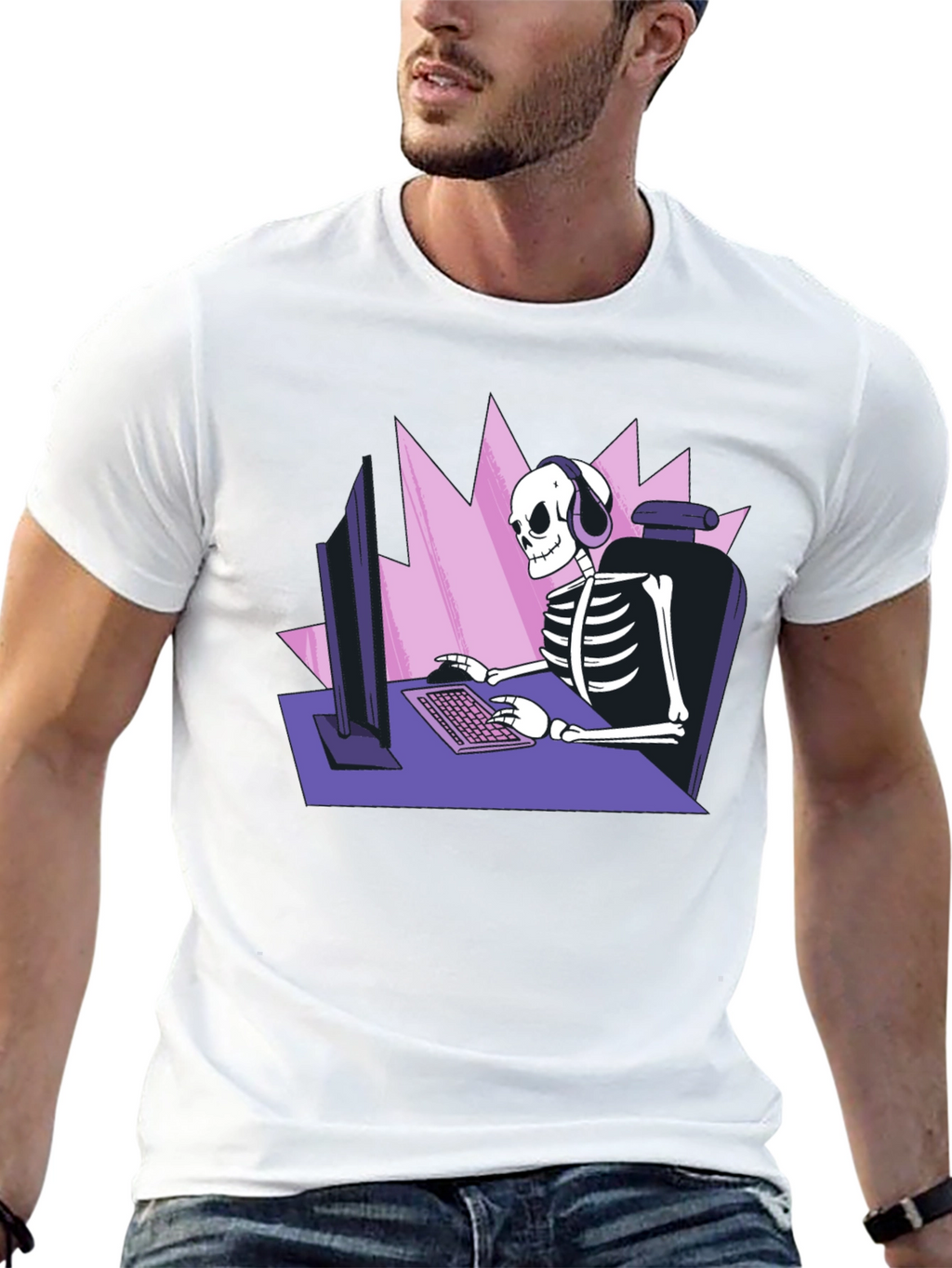 Gamer Skeleton Graphic Tee - Black