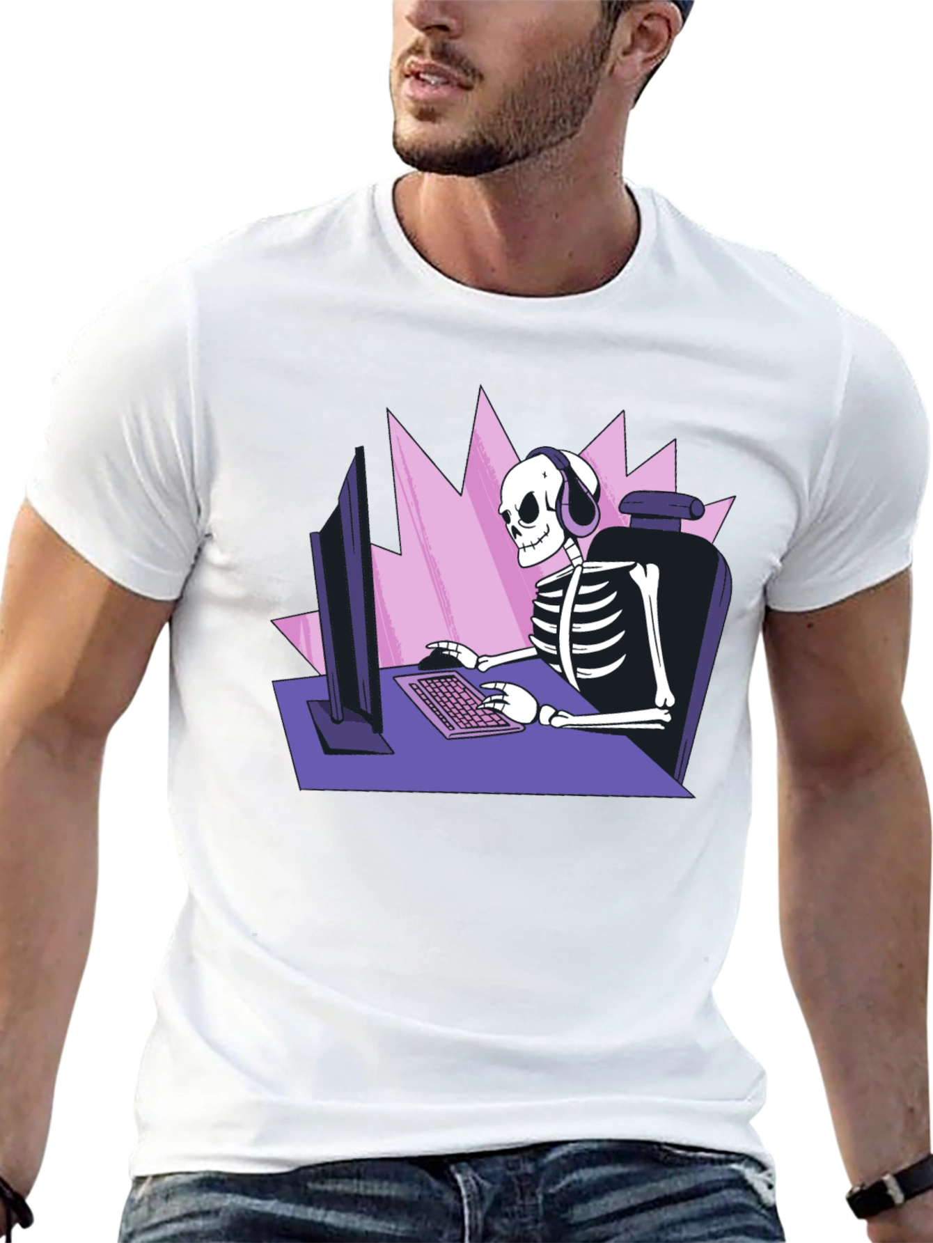 Gamer Skeleton Graphic Tee - Black