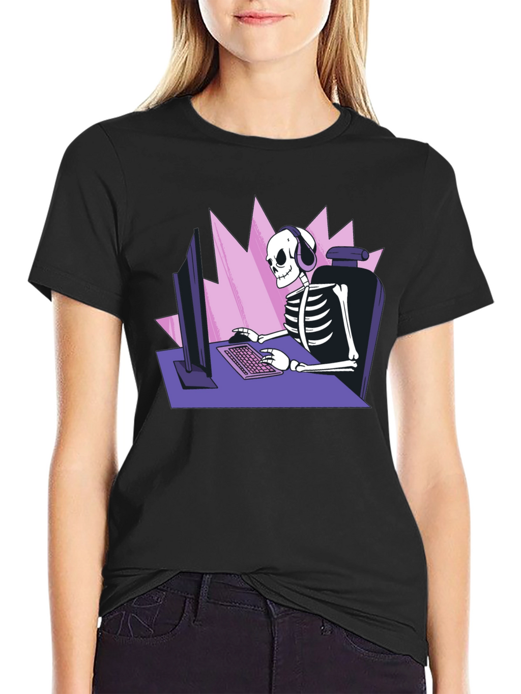 Gamer Skeleton Graphic Tee - Black