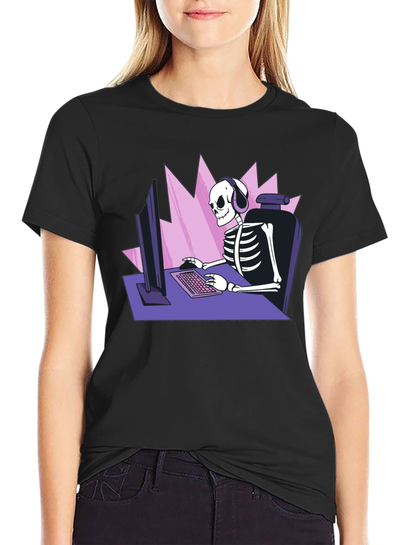 Gamer Skeleton Graphic Tee - Black