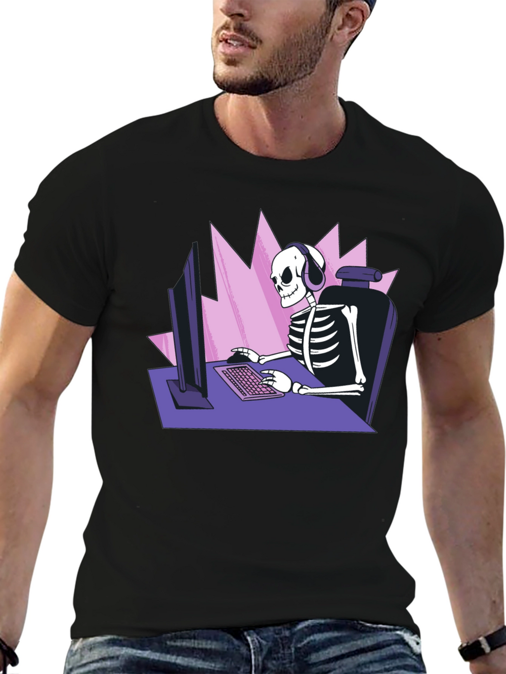 Gamer Skeleton Graphic Tee - Black