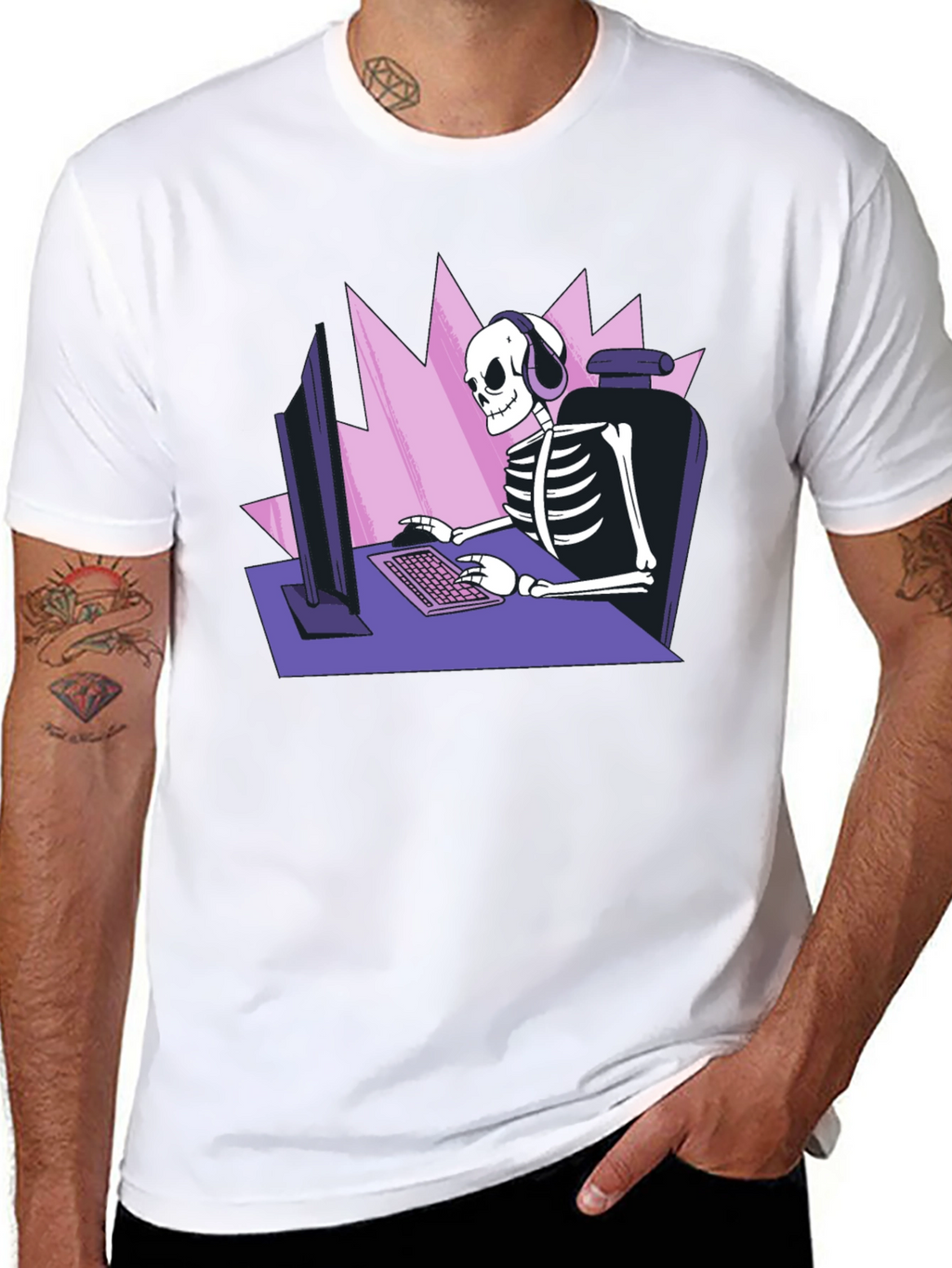 Gamer Skeleton Graphic Tee - Black