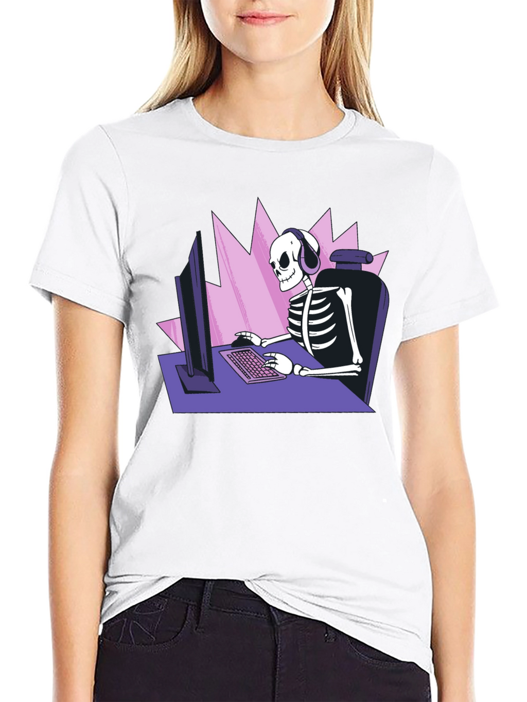 Gamer Skeleton Graphic Tee - Black