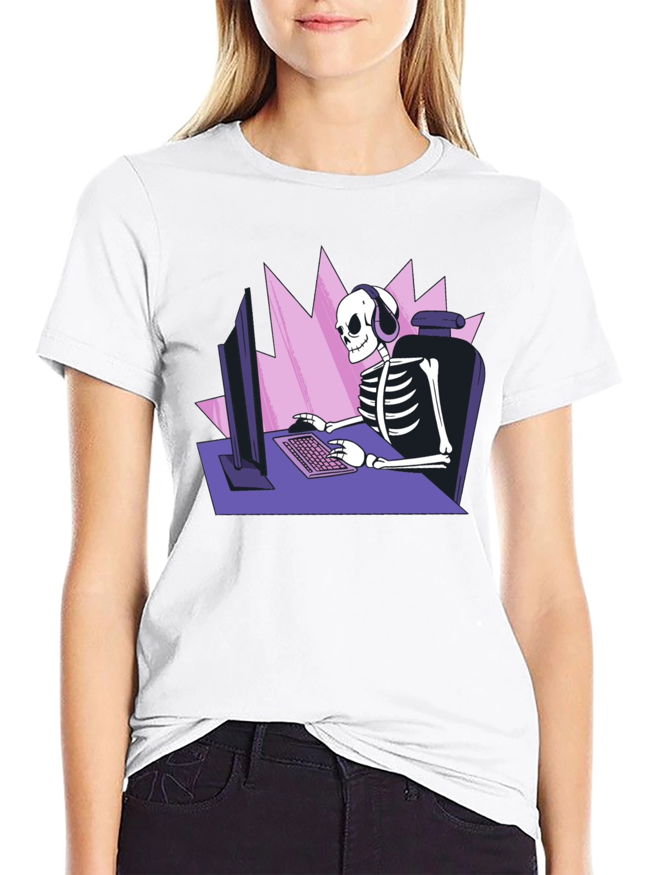 Gamer Skeleton Graphic Tee - Black