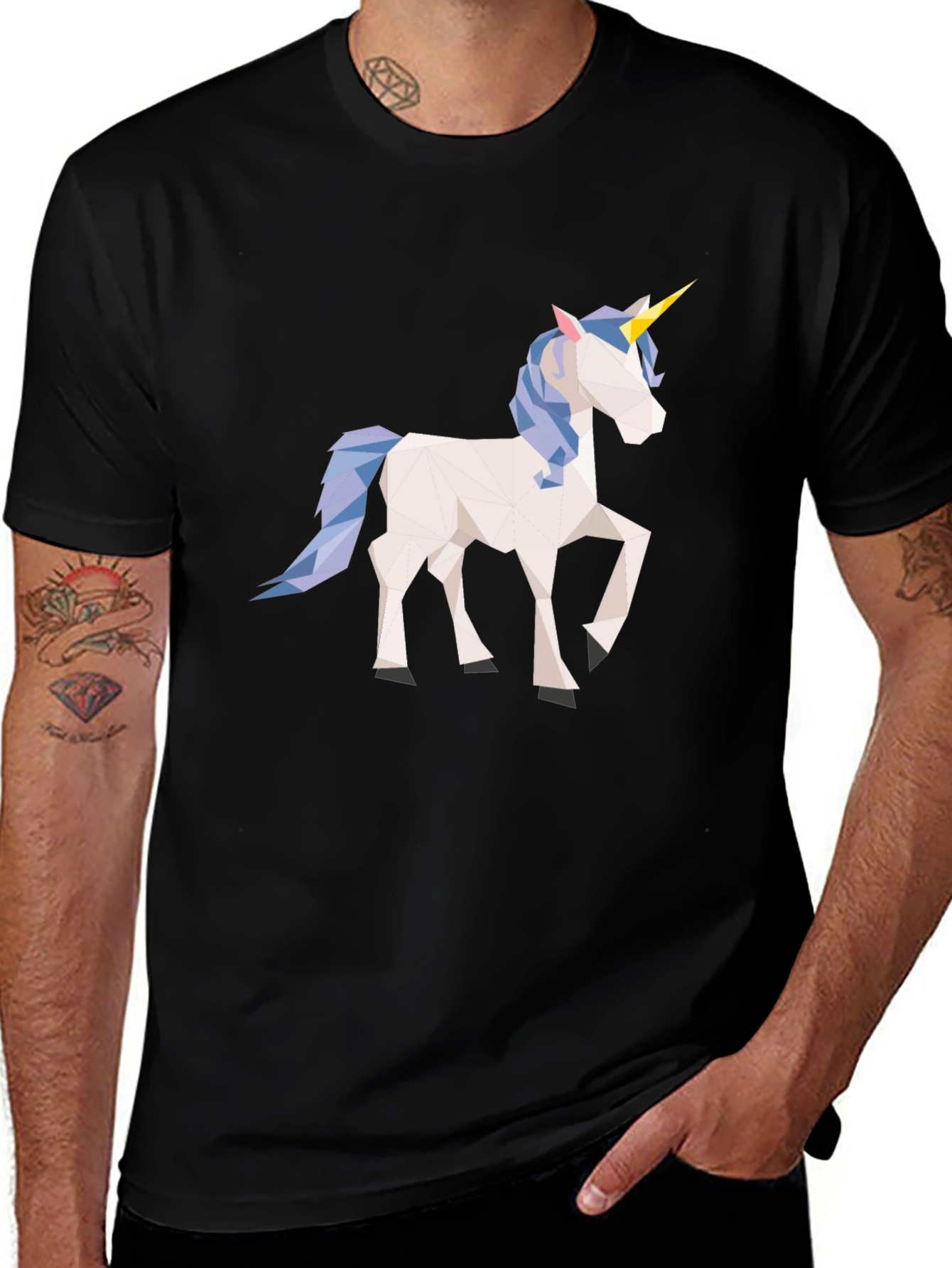 Geometric Unicorn Black T-Shirt