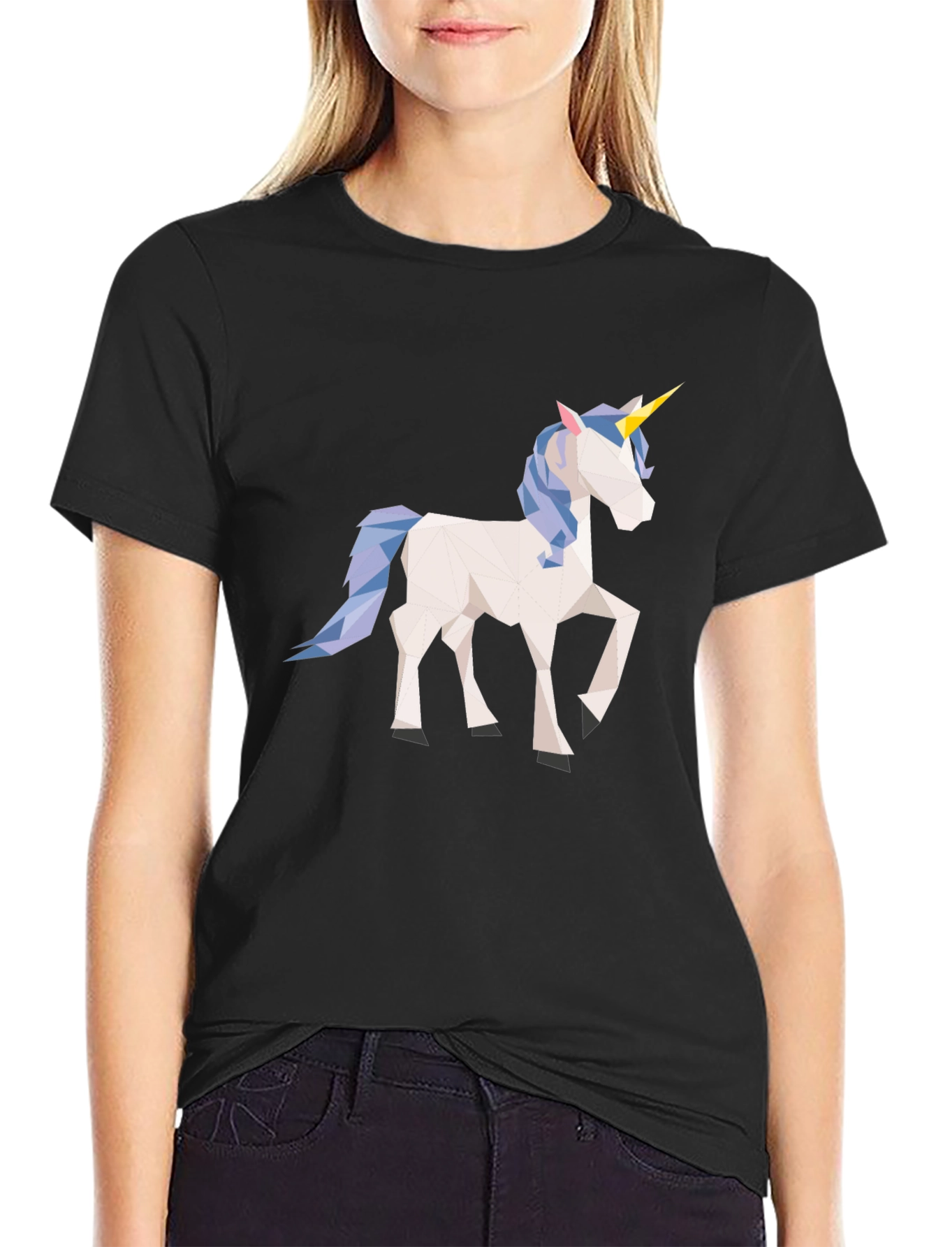 Geometric Unicorn Black T-Shirt