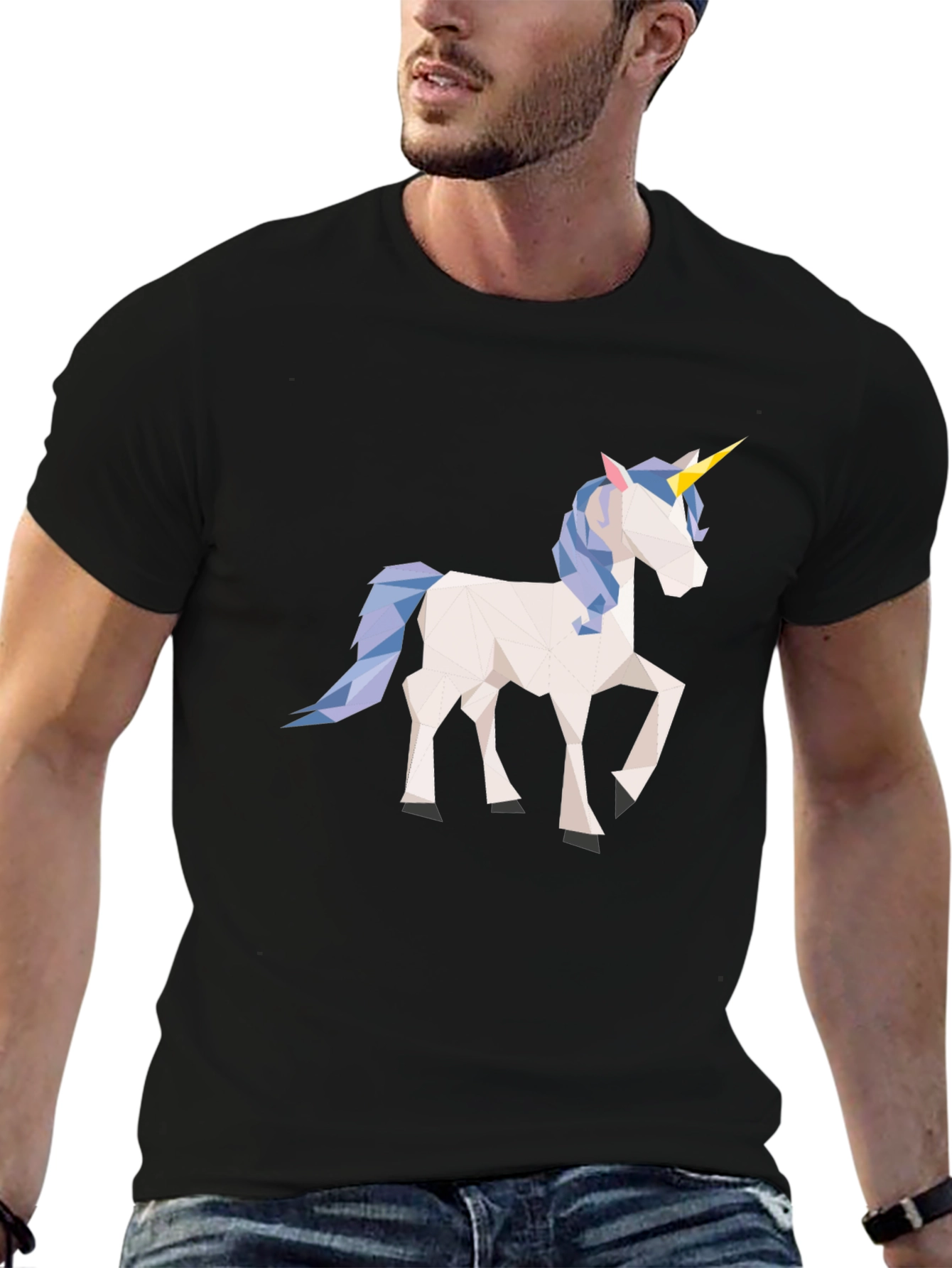 Geometric Unicorn Black T-Shirt