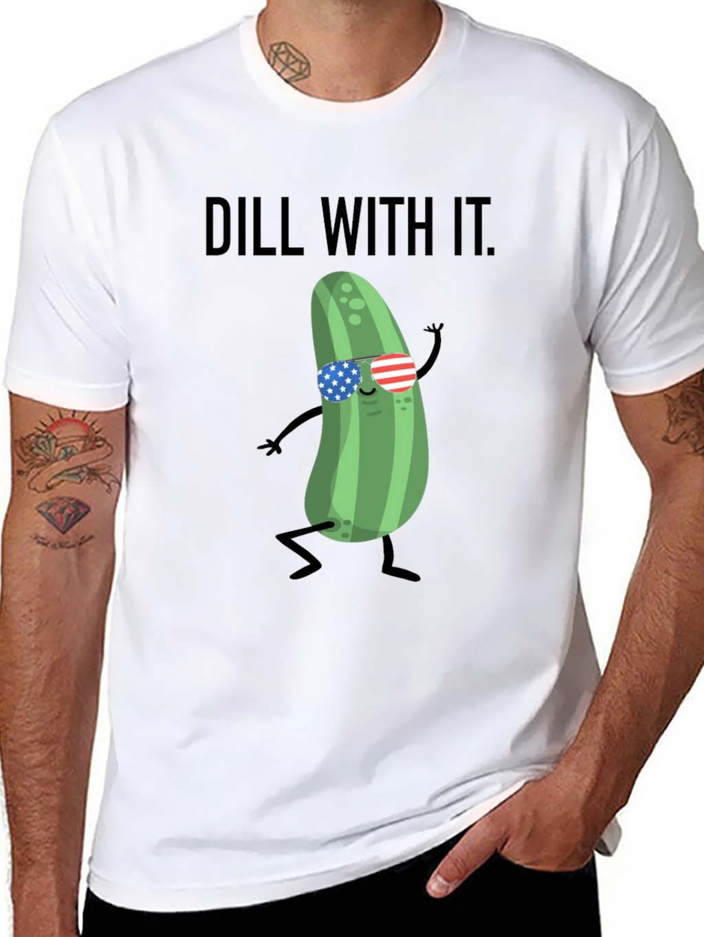 Dill With It T-Shirt - Funny Pickle American Flag