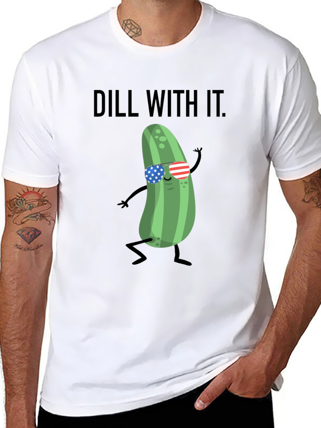 Dill With It T-Shirt - Funny Pickle American Flag