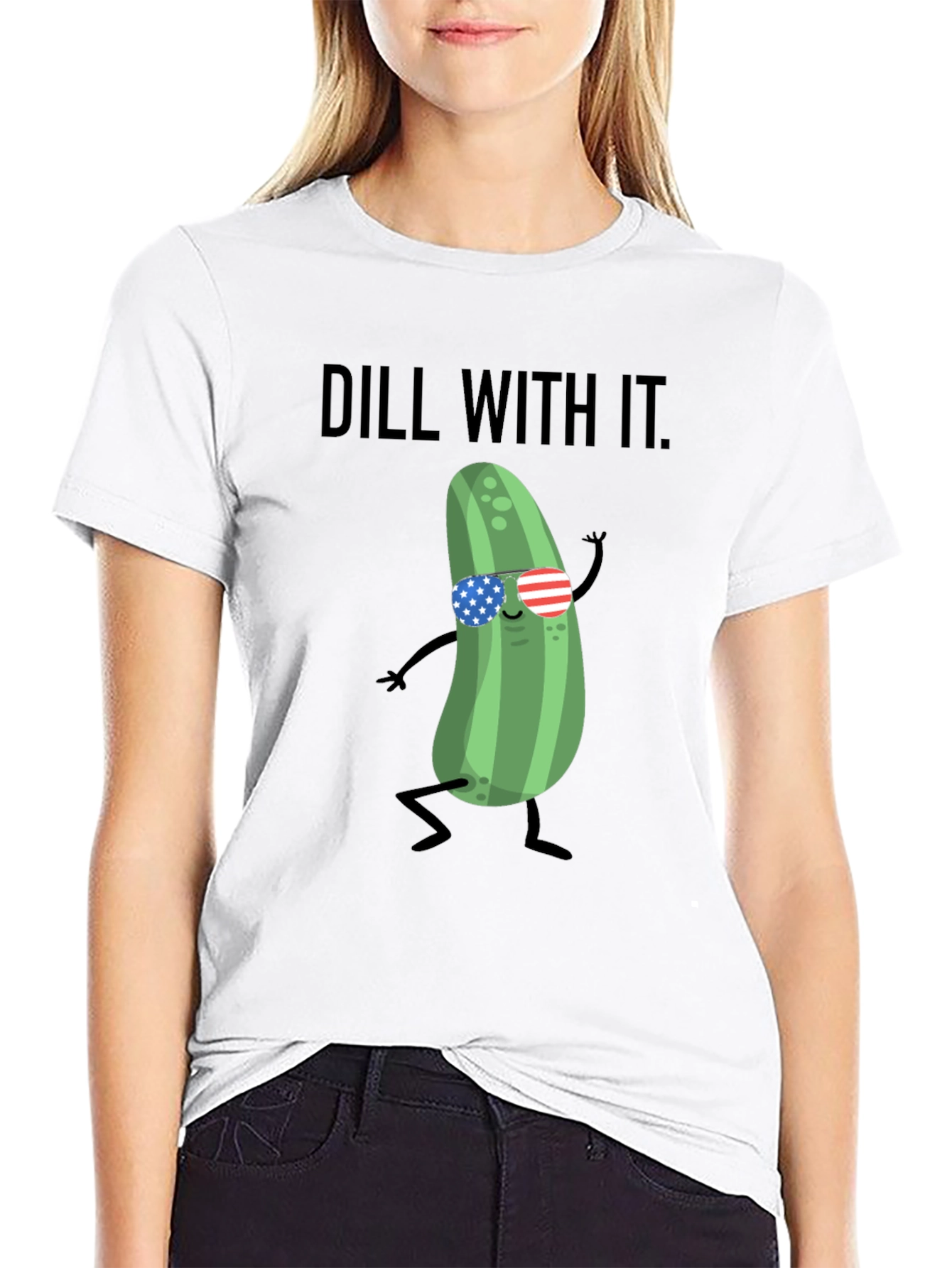 Dill With It T-Shirt - Funny Pickle American Flag