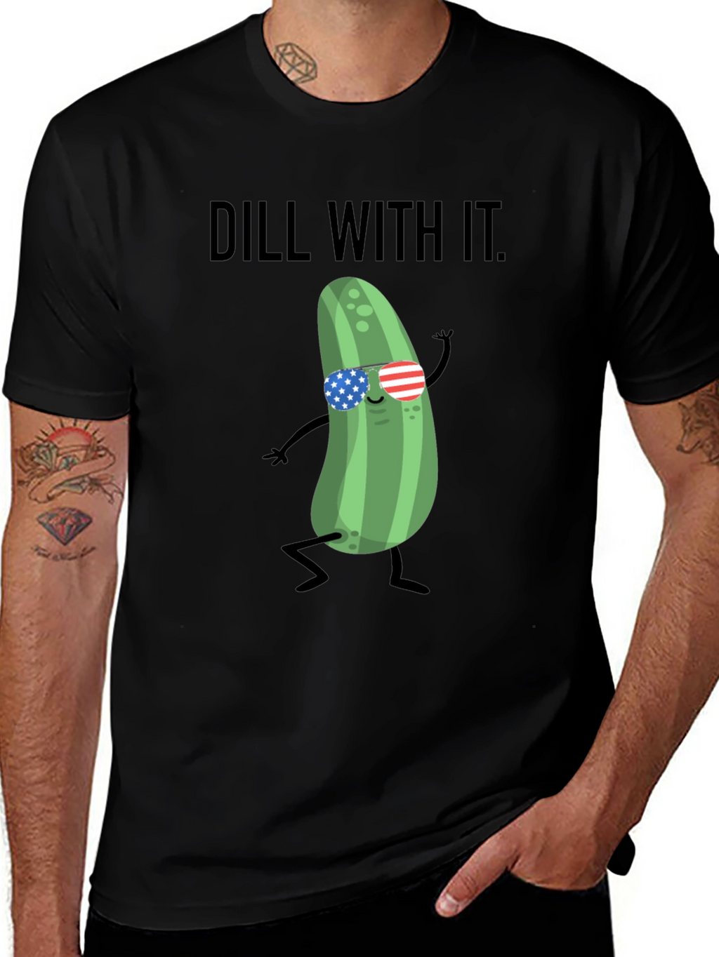 Dill With It T-Shirt - Funny Pickle American Flag