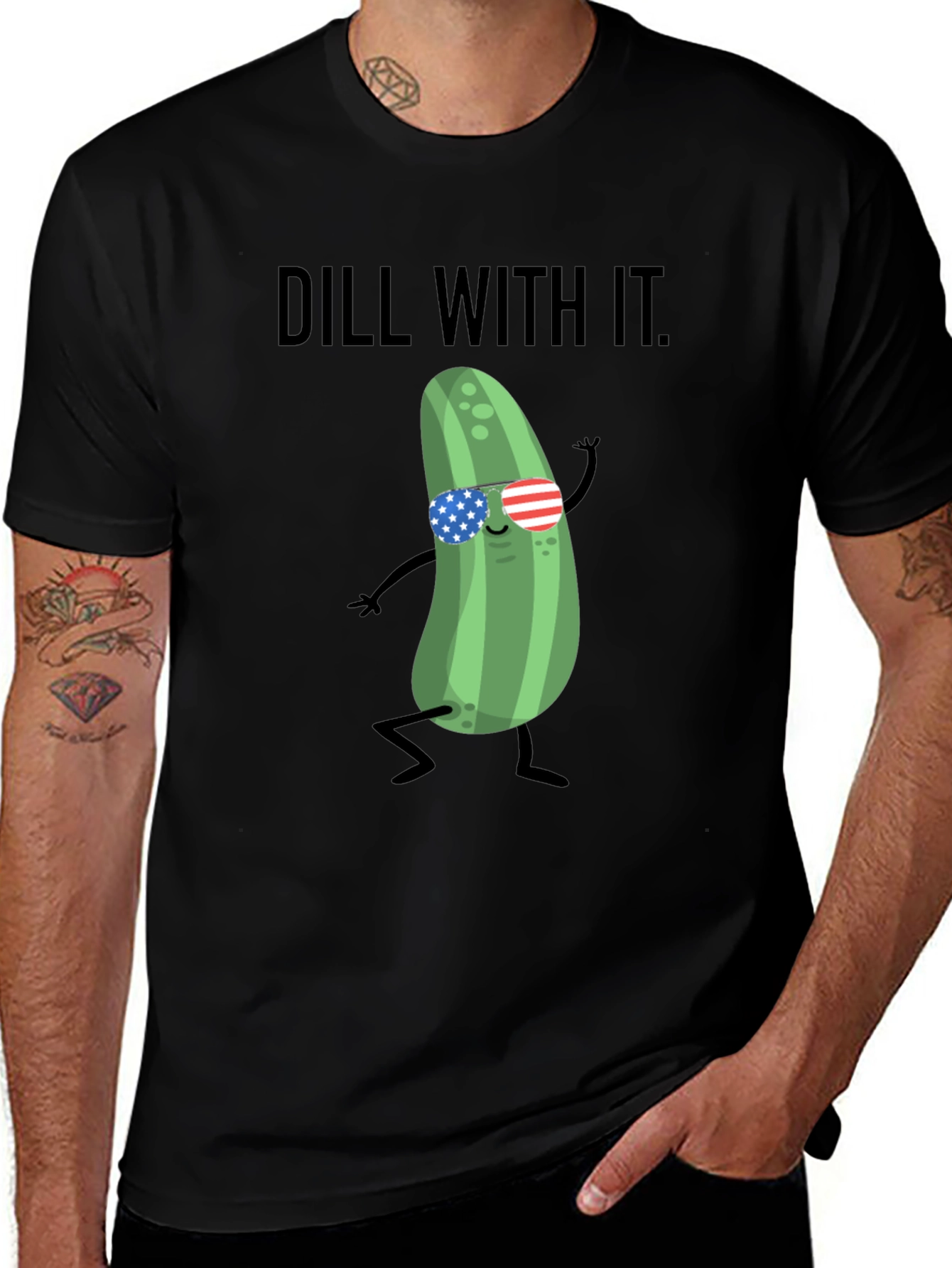 Dill With It T-Shirt - Funny Pickle American Flag