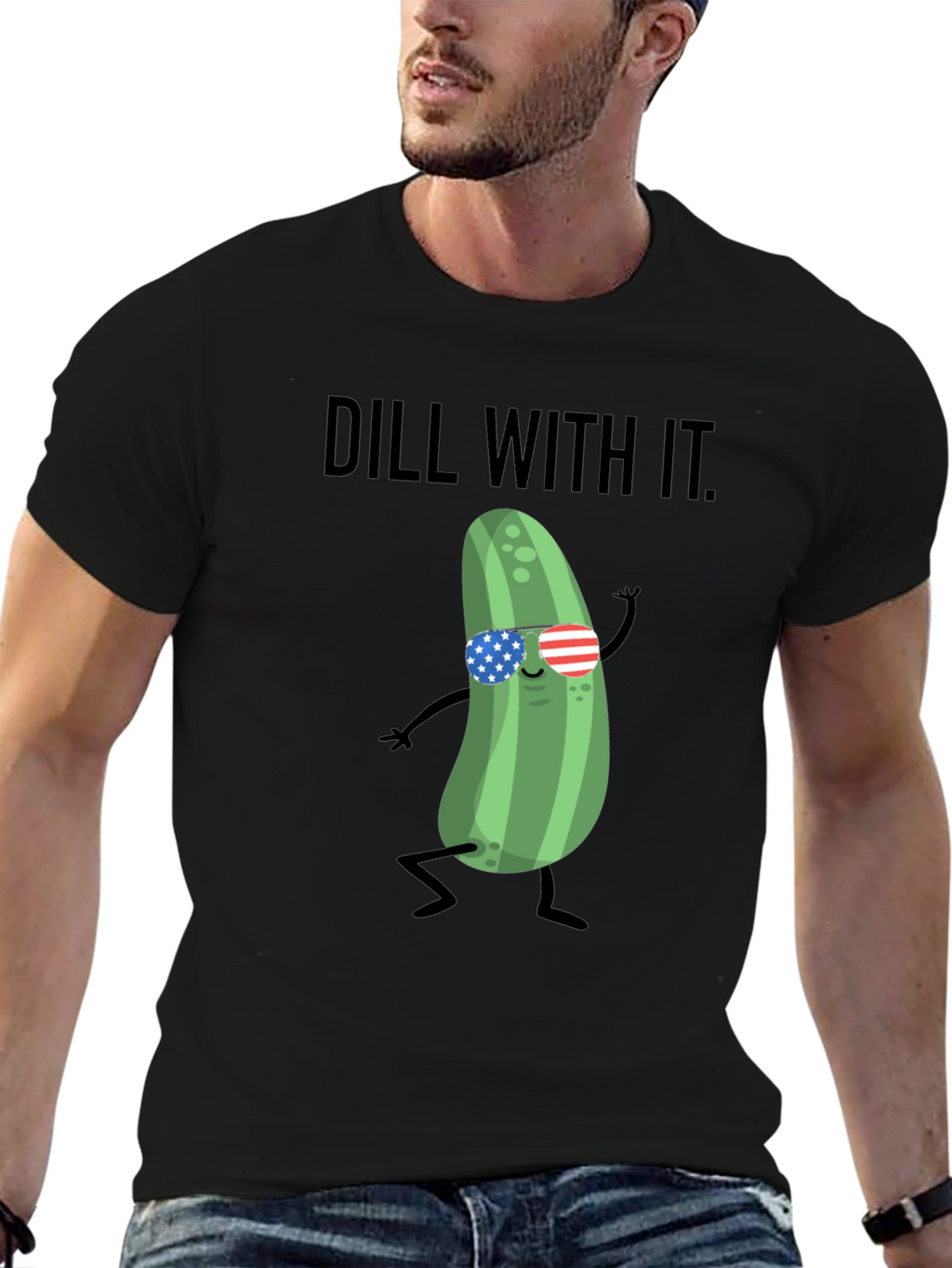 Dill With It T-Shirt - Funny Pickle American Flag