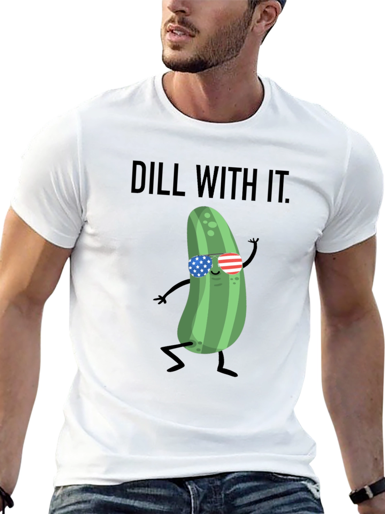 Dill With It T-Shirt - Funny Pickle American Flag