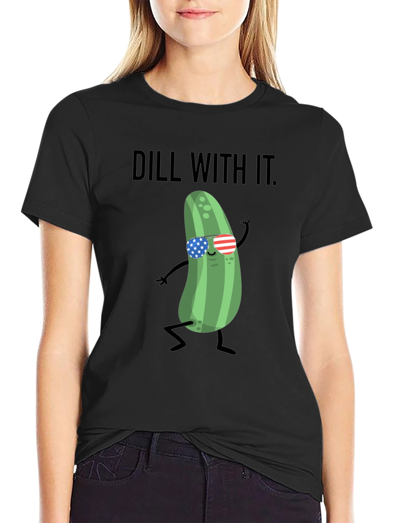 Dill With It T-Shirt - Funny Pickle American Flag