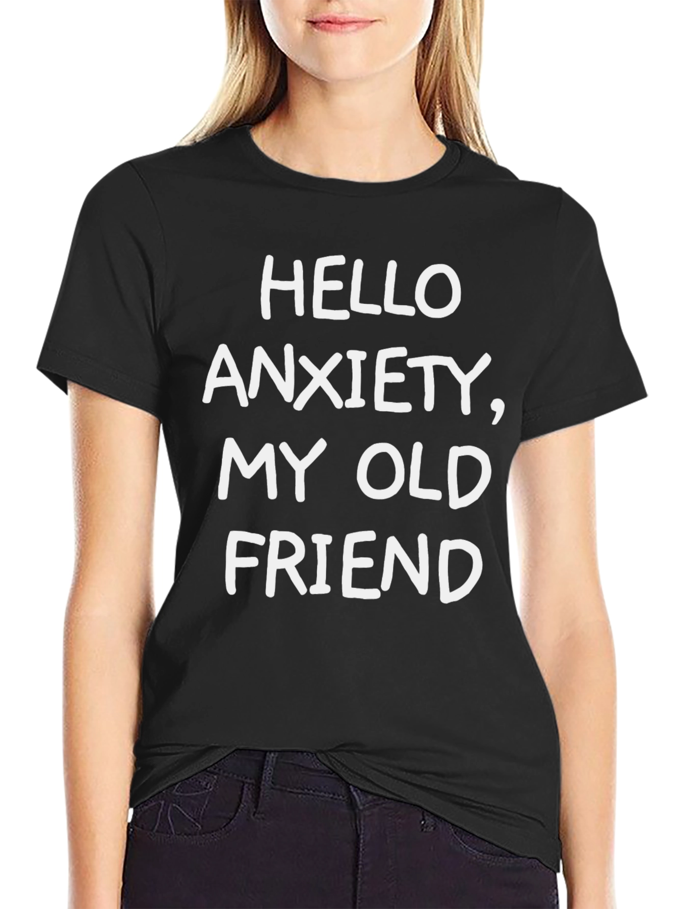 Hello Anxiety Graphic Tee - Black Cotton Blend Comfort