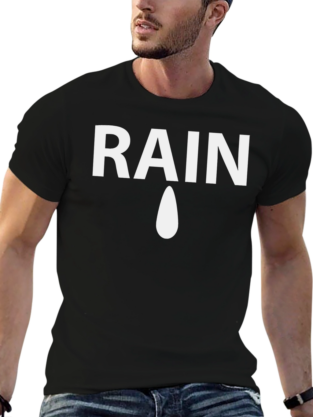 Rain Drop Graphic Tee - Mens Black Cotton T-Shirt