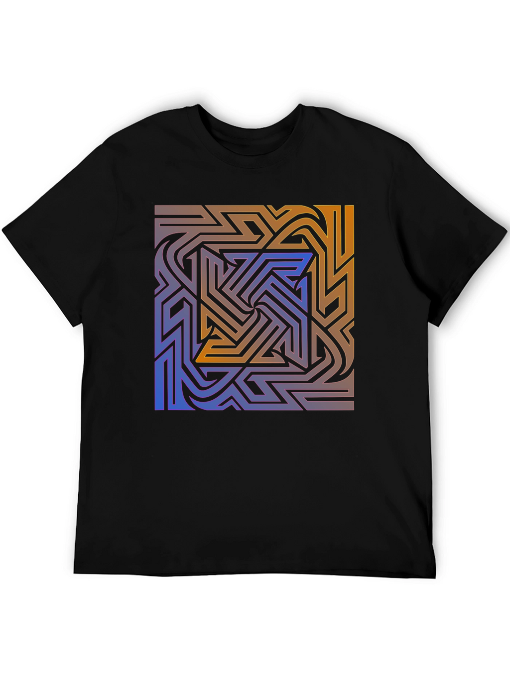 Abstract Maze Graphic Tee - Stylish Black T-Shirt