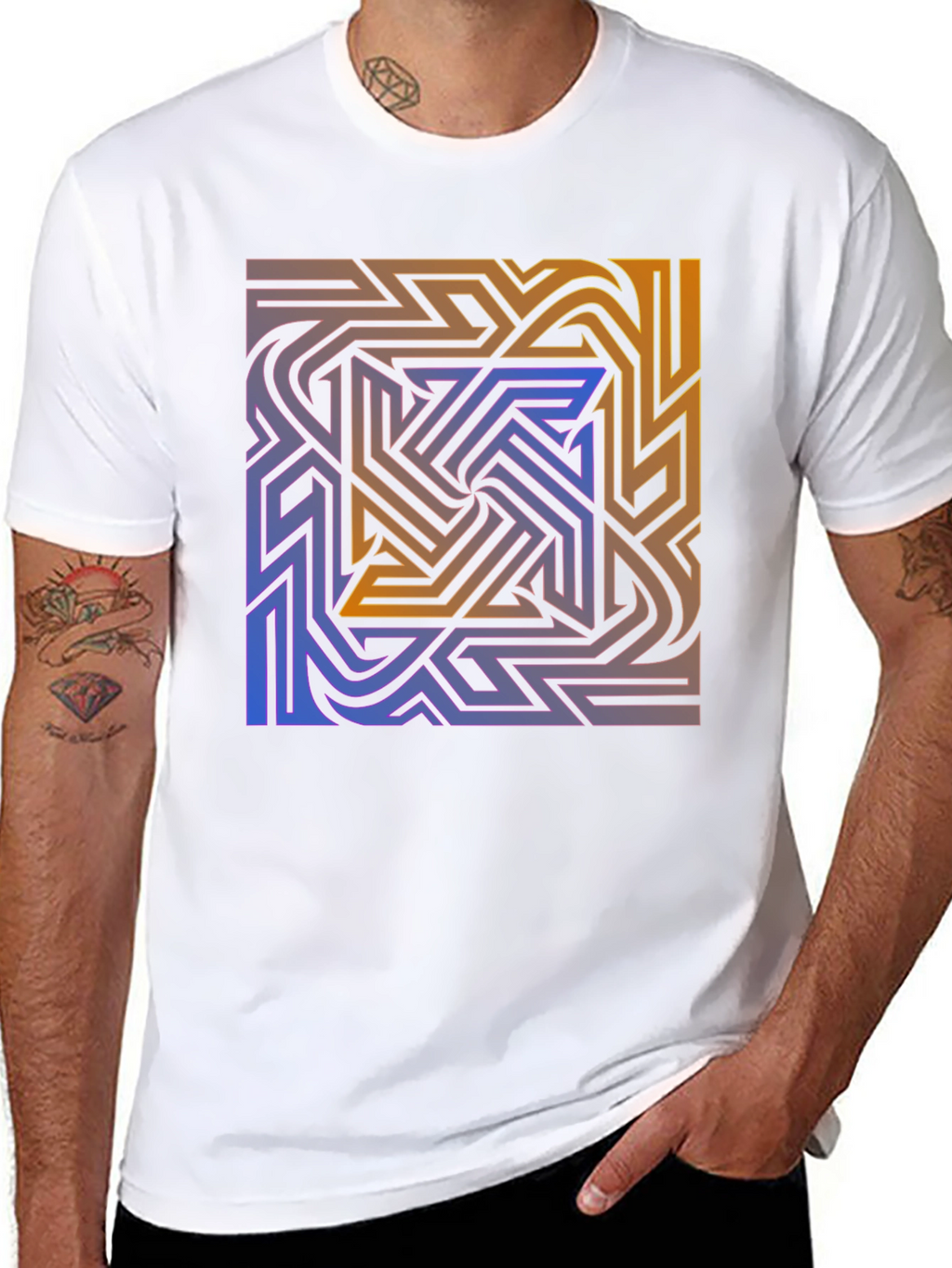 Abstract Maze Graphic Tee - Stylish Black T-Shirt