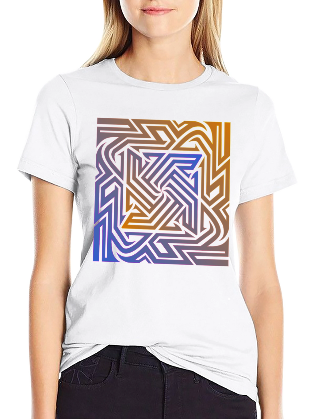 Abstract Maze Graphic Tee - Stylish Black T-Shirt