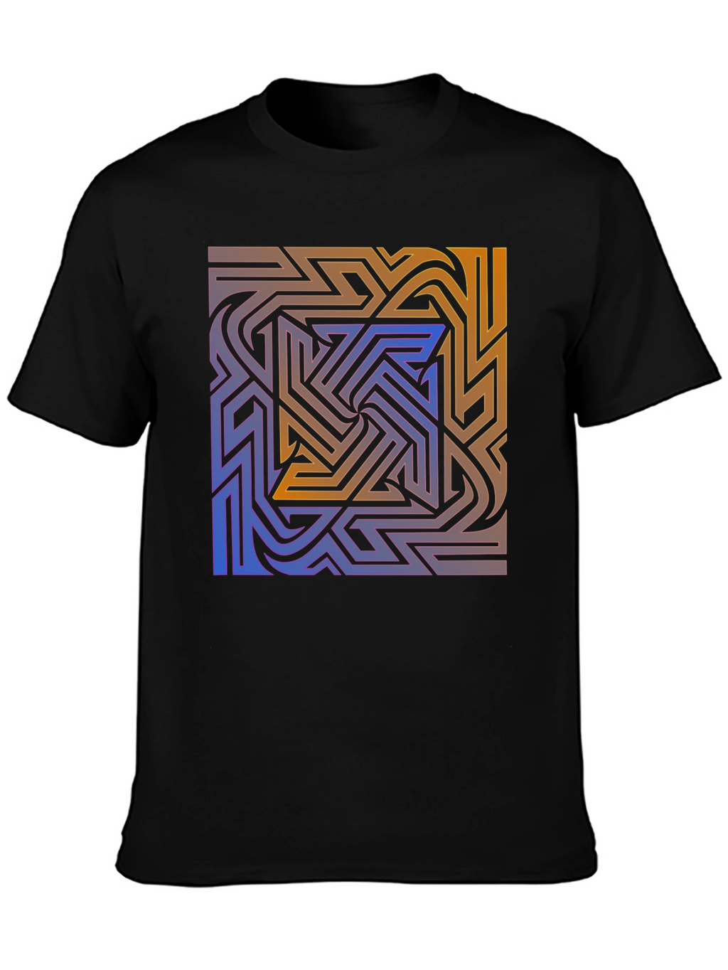 Abstract Maze Graphic Tee - Stylish Black T-Shirt