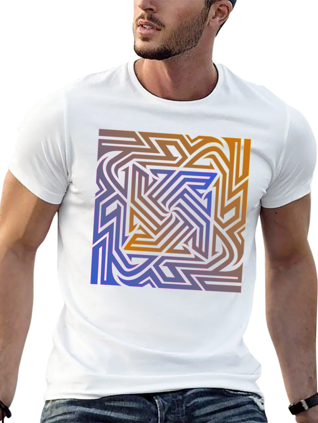 Abstract Maze Graphic Tee - Stylish Black T-Shirt