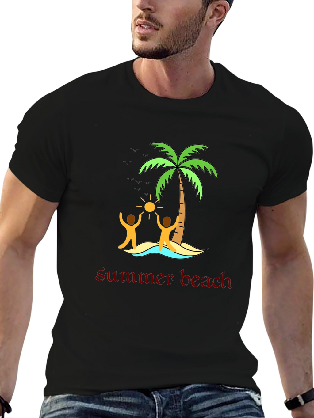 Summer Beach T-Shirt Black Graphic Tee