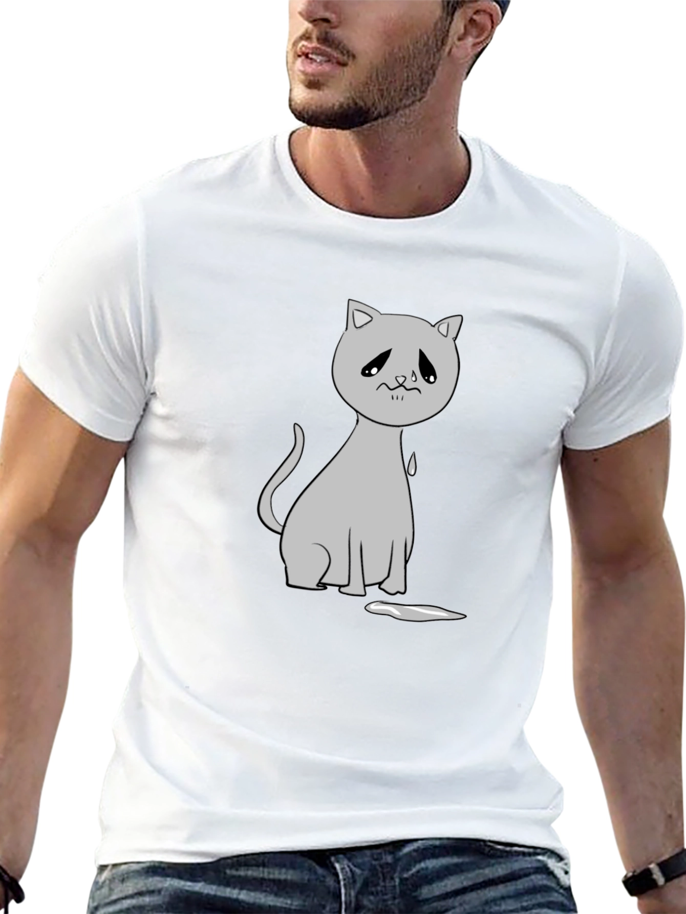 Sad Cat Graphic Tee - Unisex Black T-Shirt