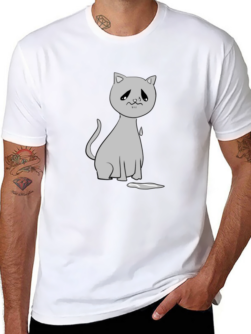 Sad Cat Graphic Tee - Unisex Black T-Shirt
