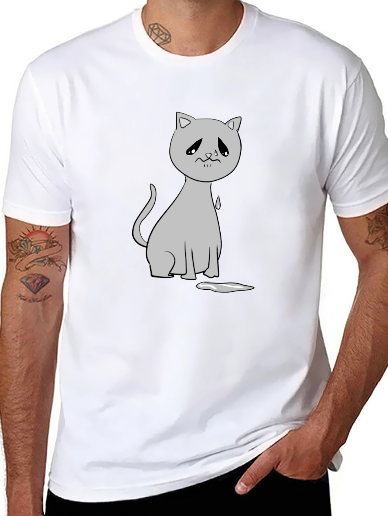 Sad Cat Graphic Tee - Unisex Black T-Shirt