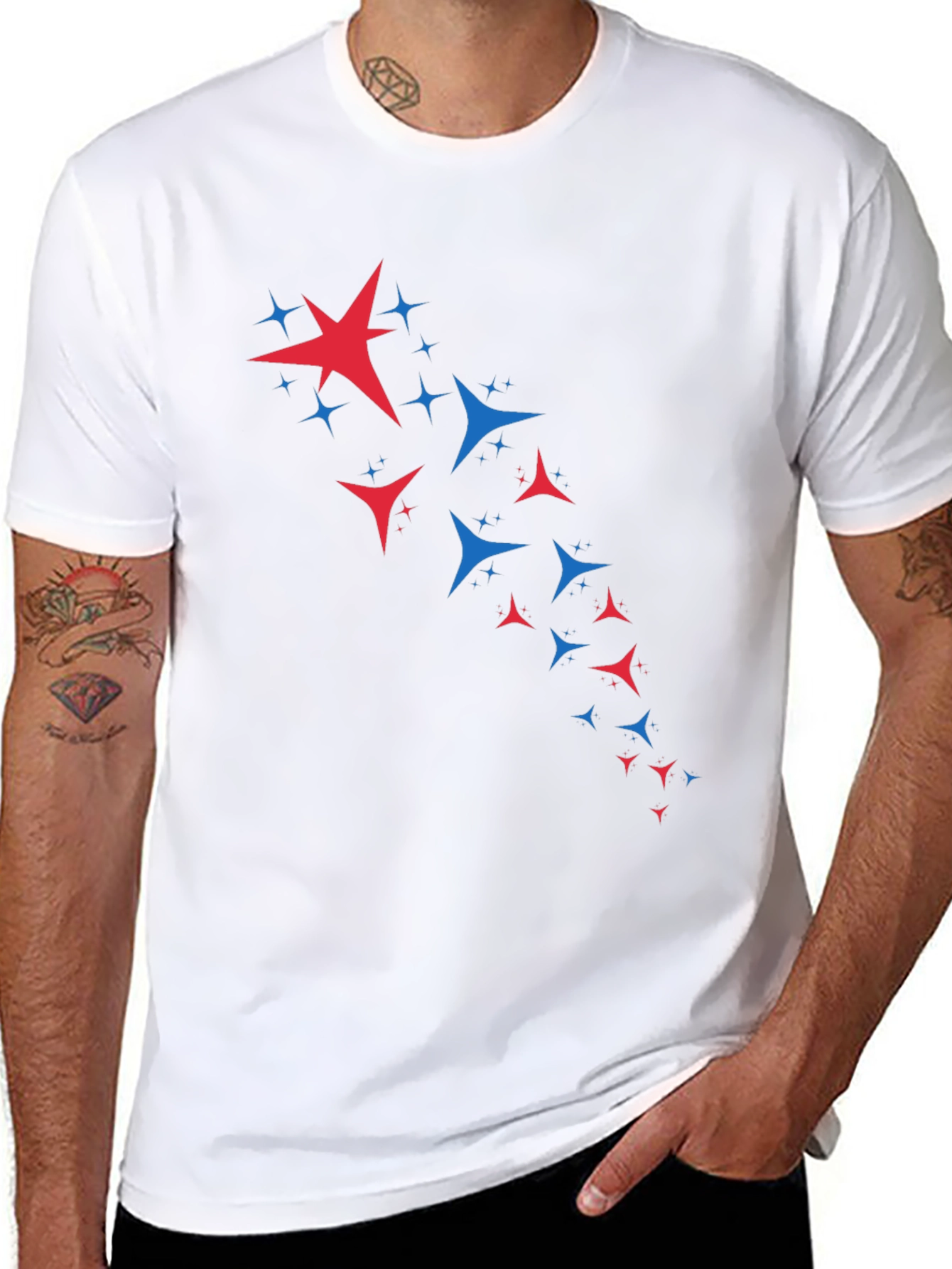 Stylish Black Tee with Patriotic Star Burst Design