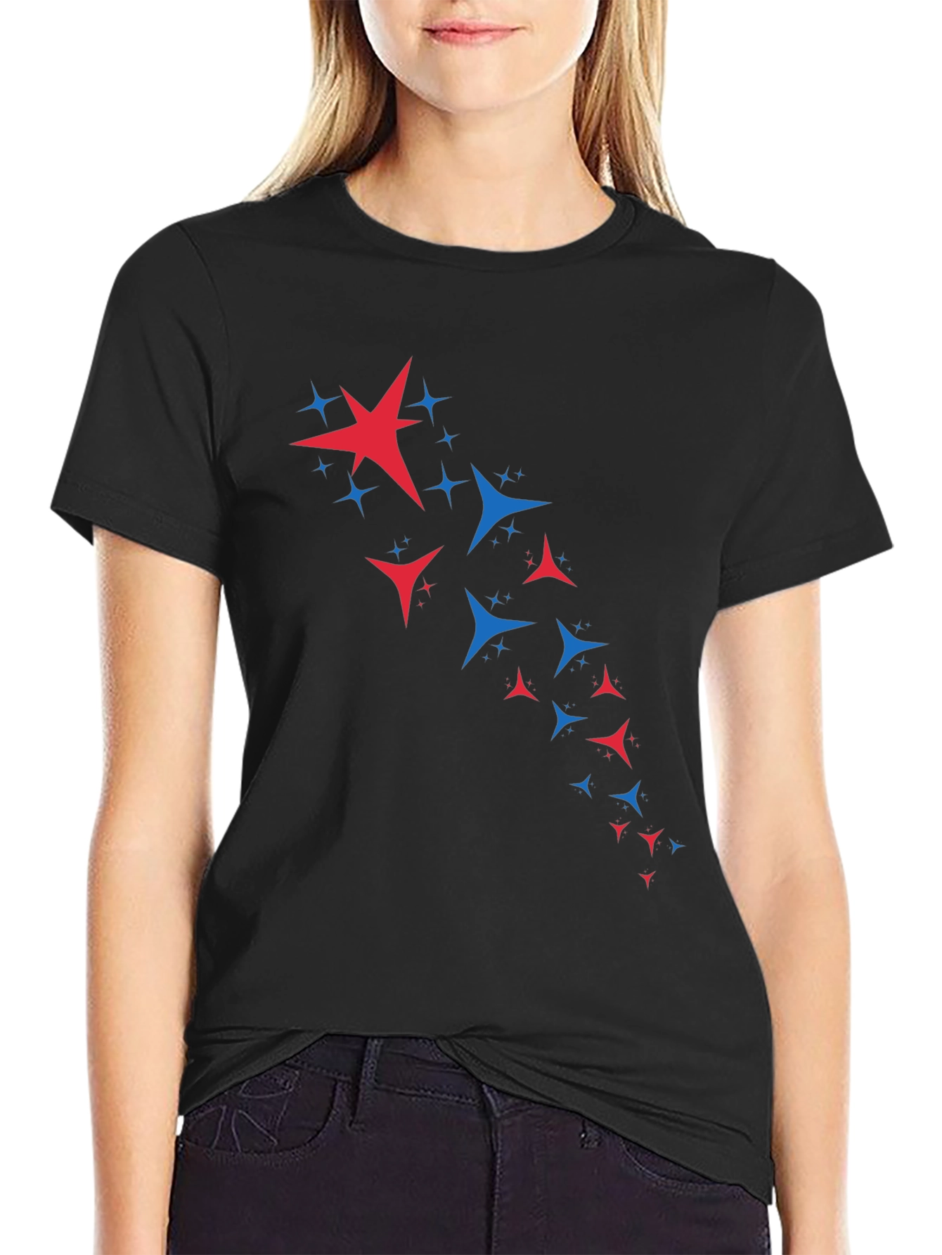 Stylish Black Tee with Patriotic Star Burst Design