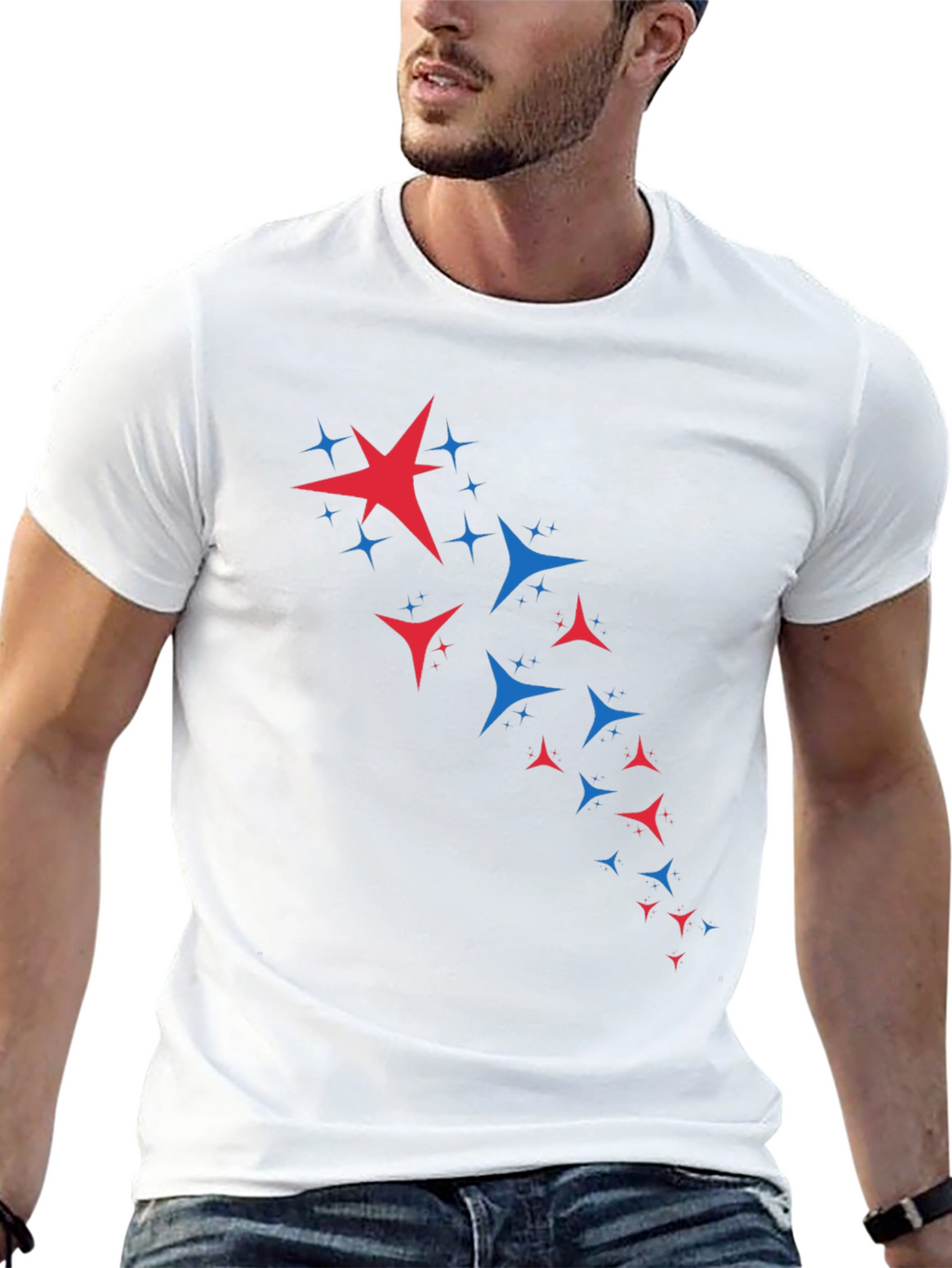 Stylish Black Tee with Patriotic Star Burst Design