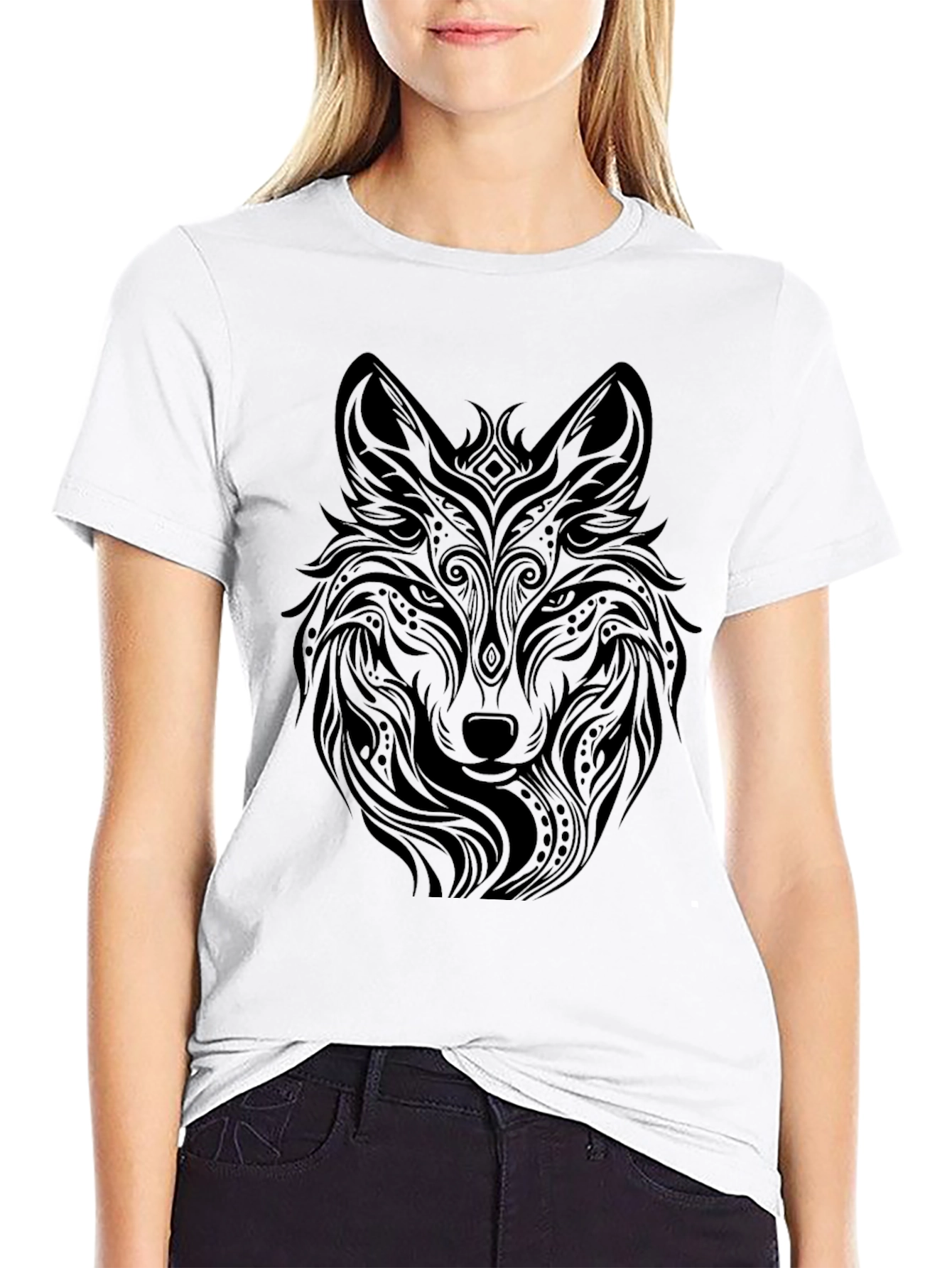 Tribal Wolf Graphic Black T-Shirt