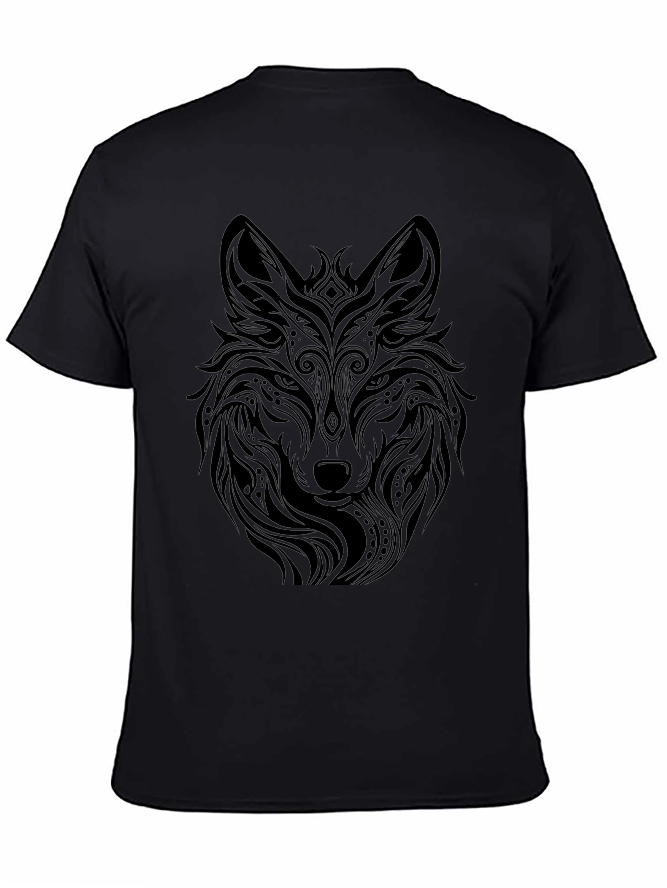 Tribal Wolf Graphic Black T-Shirt