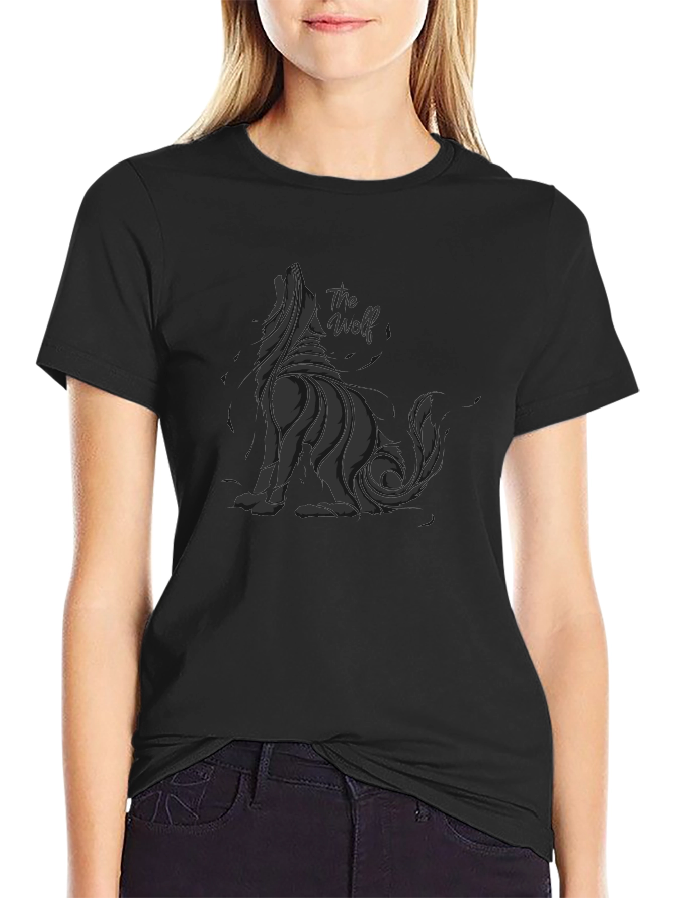 Mens Black The Wolf Graphic T-Shirt